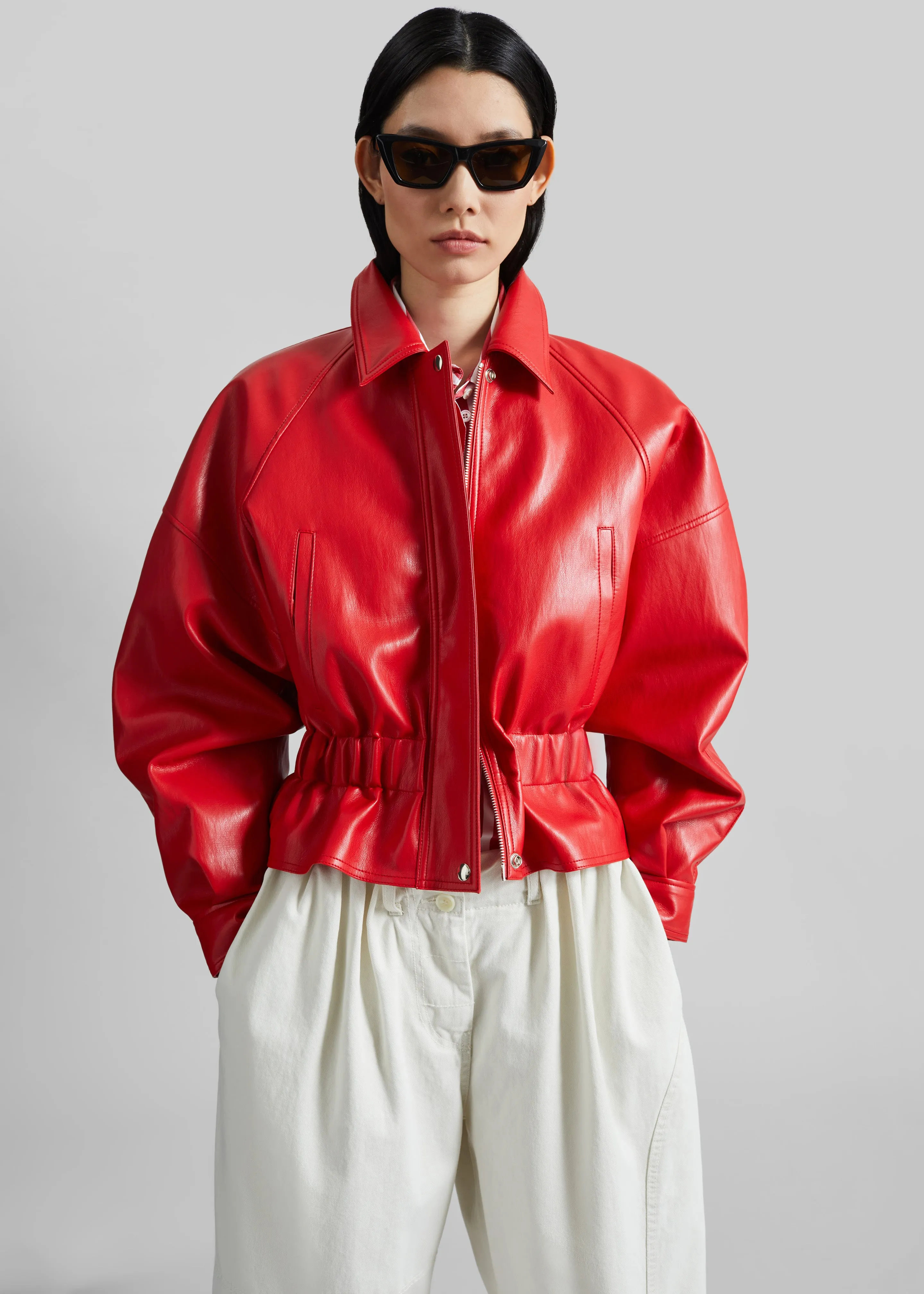 Kalsta Faux Leather Peplum Jacket - Red sold by Frankie Shop product image thumbnail 5