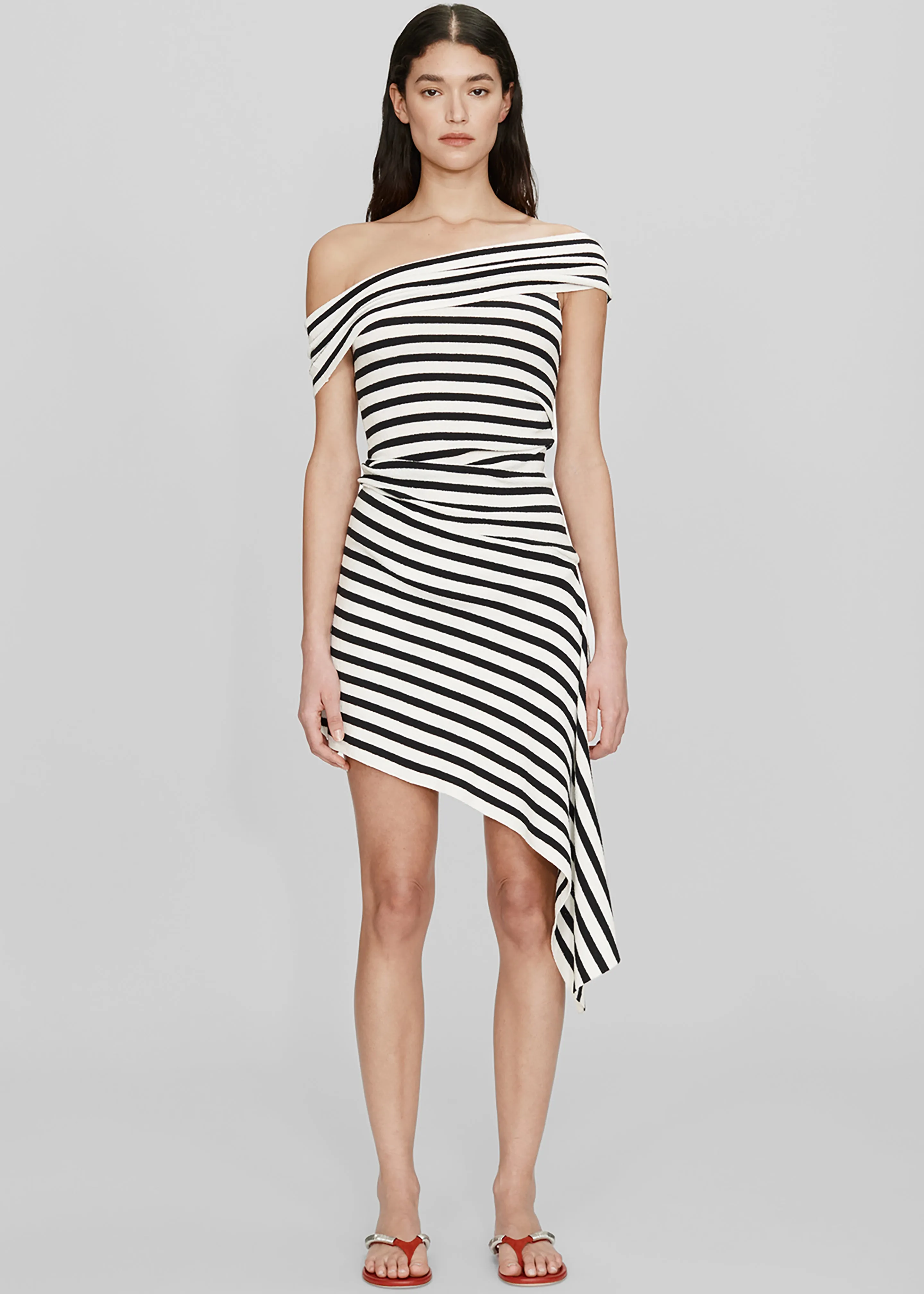 Christopher Esber Stripe Knit Extension Drape Mini Dress - Black/White Stripe sold by Frankie Shop