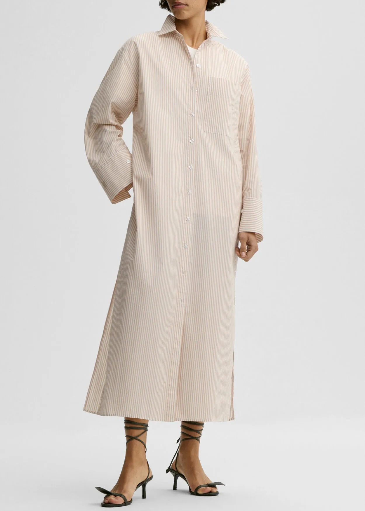 By Malene Birger Perroti Cotton Maxi Dress - Dark Sand Stripe sold by Frankie Shop product image thumbnail 2