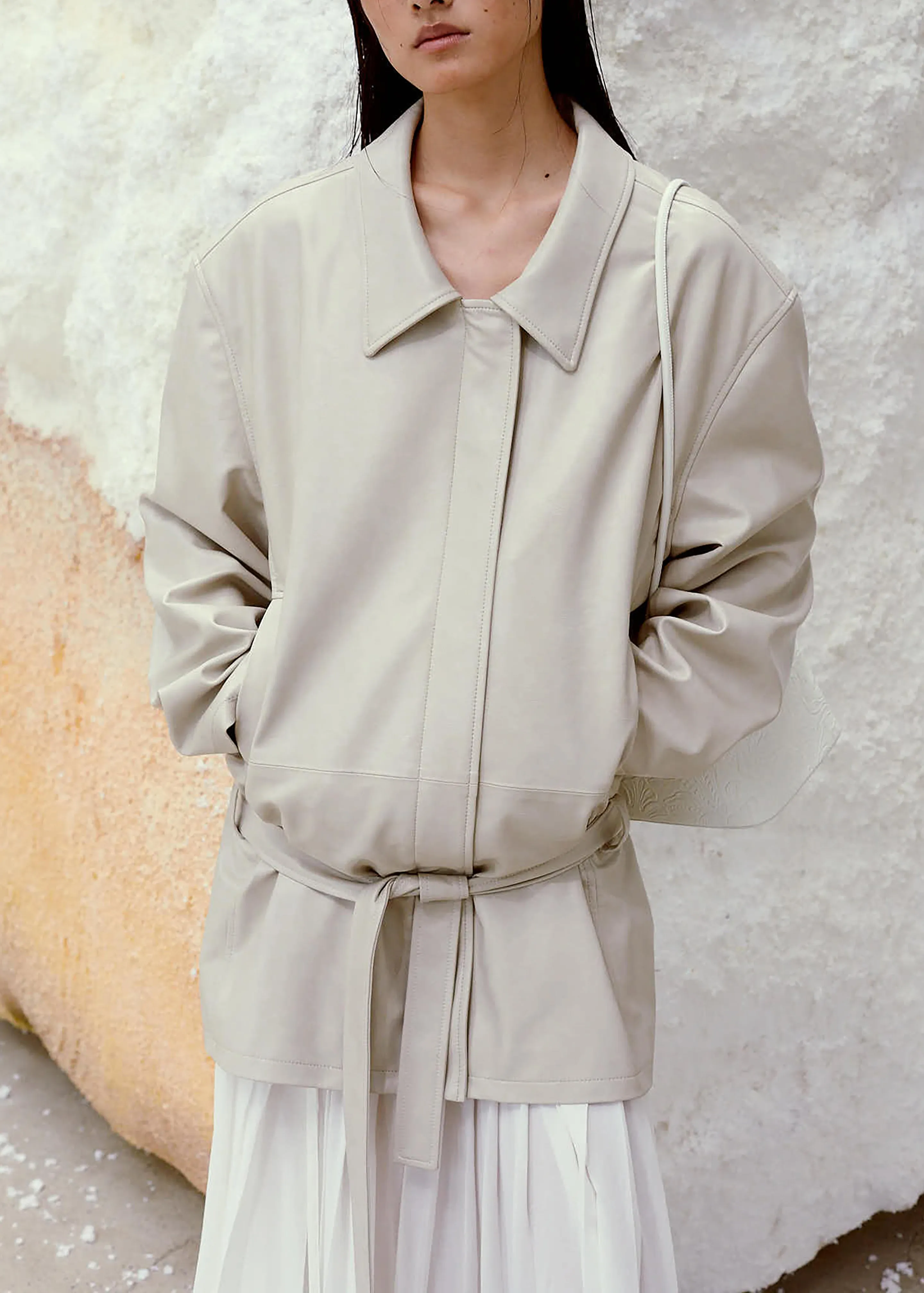 Low Classic Low Waist Artificial Leather Jacket - Beige sold by Frankie Shop product image thumbnail 5