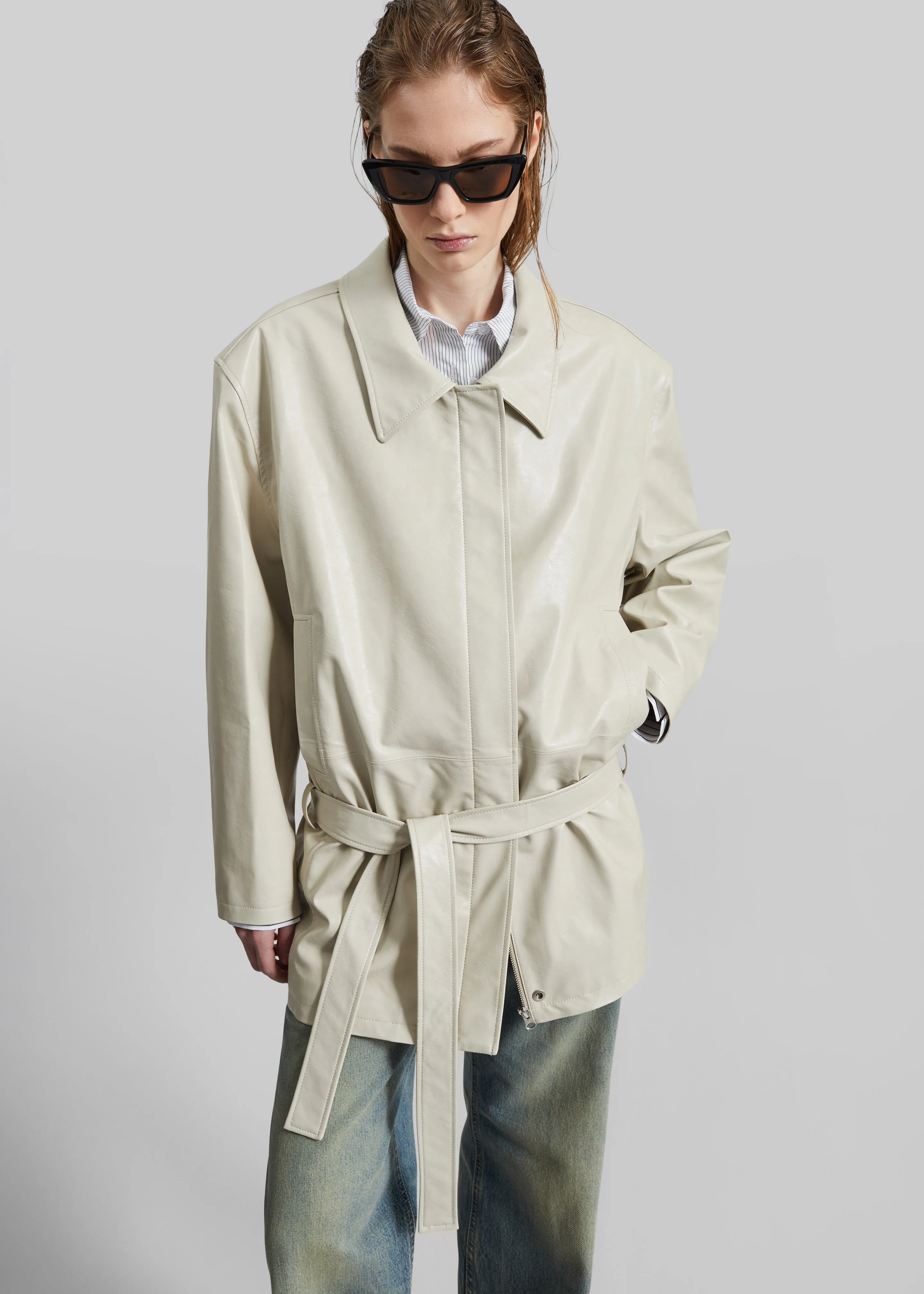 Low Classic Low Waist Artificial Leather Jacket - Beige sold by Frankie Shop product image thumbnail 4