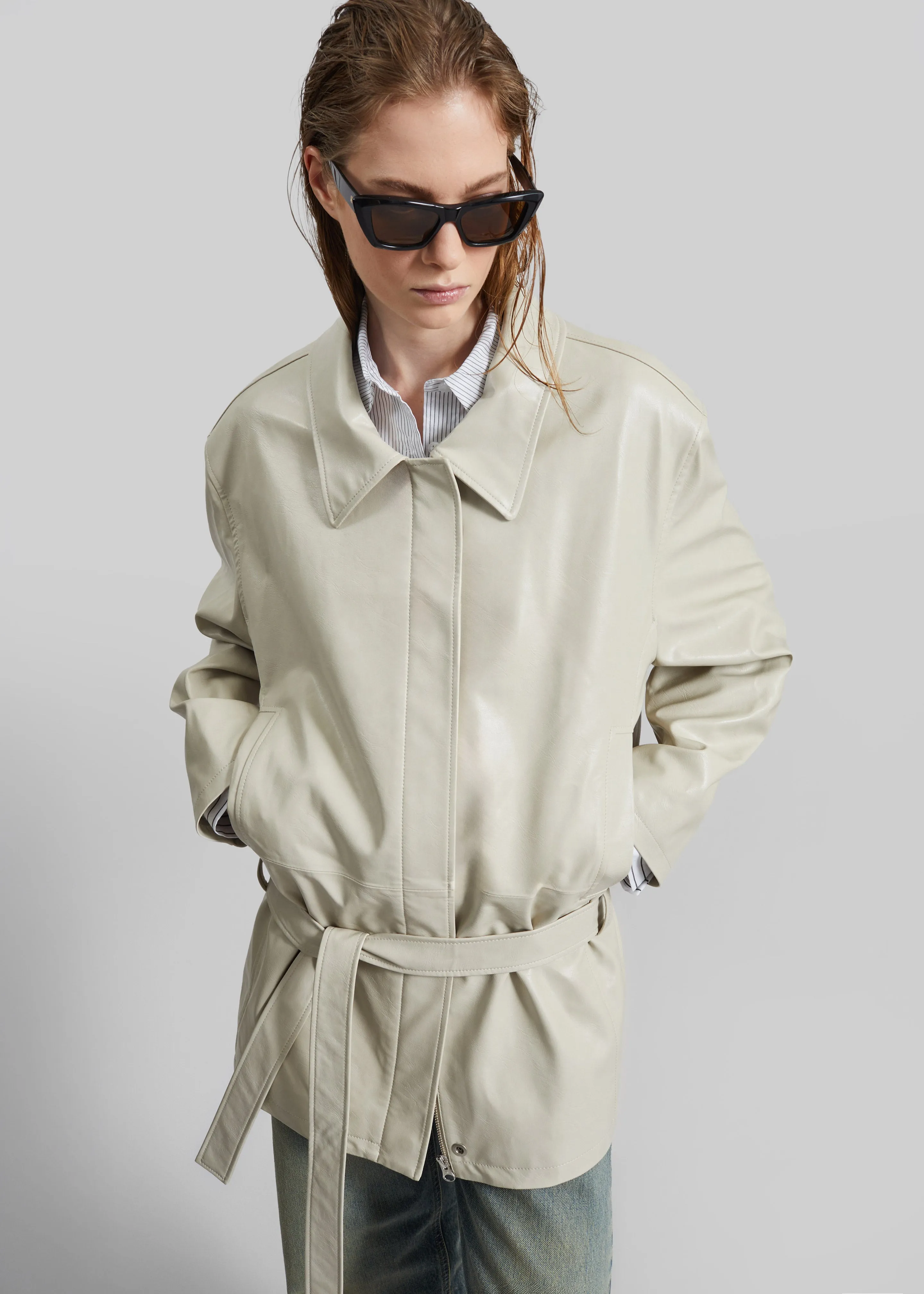 Low Classic Low Waist Artificial Leather Jacket - Beige sold by Frankie Shop