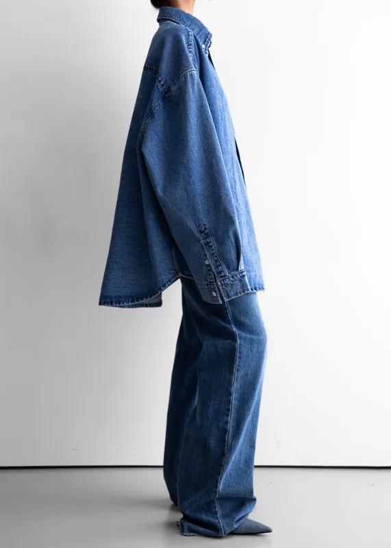 Belvis Oversized Denim Shirt - Medium Wash made by Frankie Shop