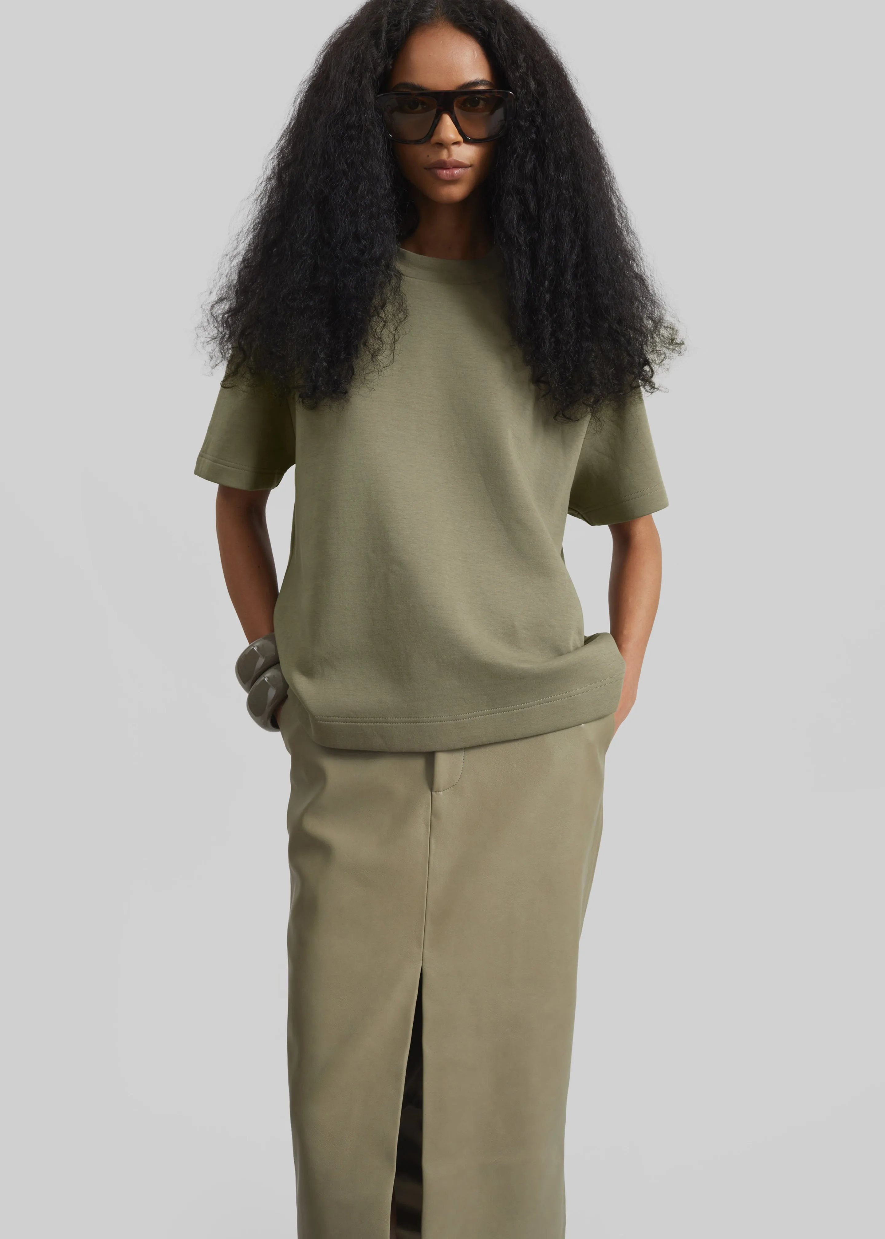 Scoob Boxy T-Shirt - Pale Olive sold by Frankie Shop