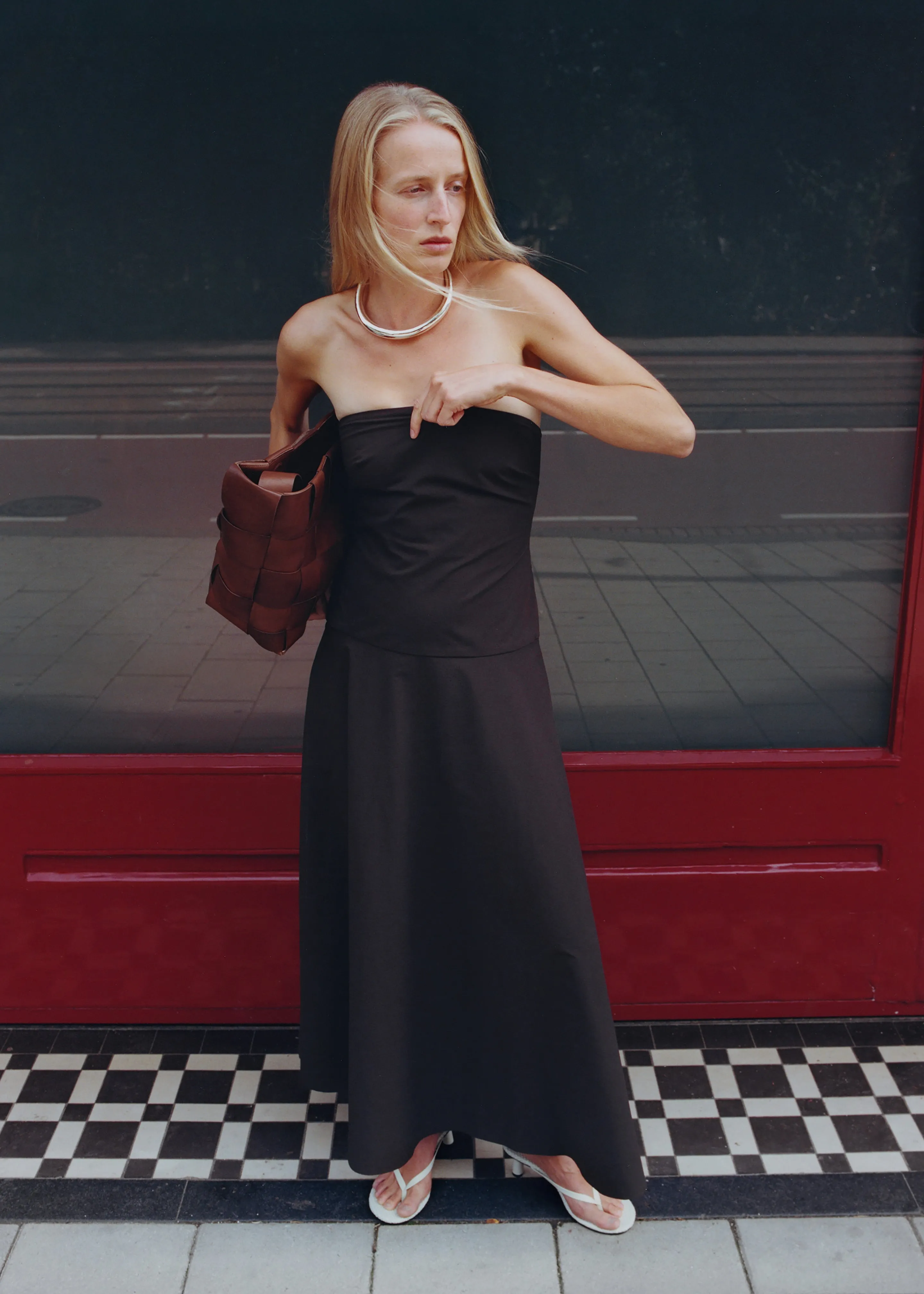St. Agni Strapless Rouleau Dress - Bark sold by Frankie Shop