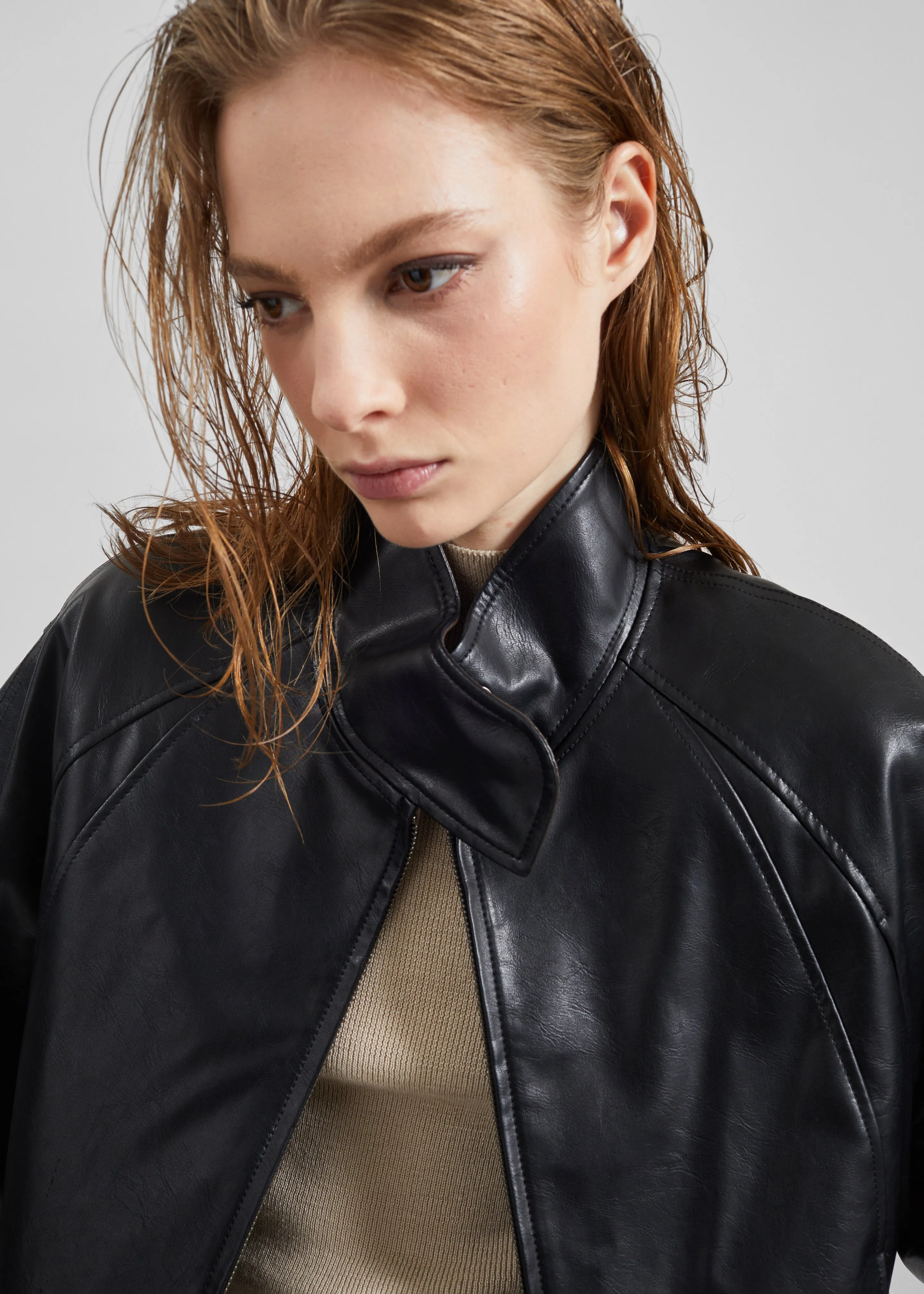 Low Classic Stand Collar Artificial Leather Jumper - Black sold by Frankie Shop product image thumbnail 4