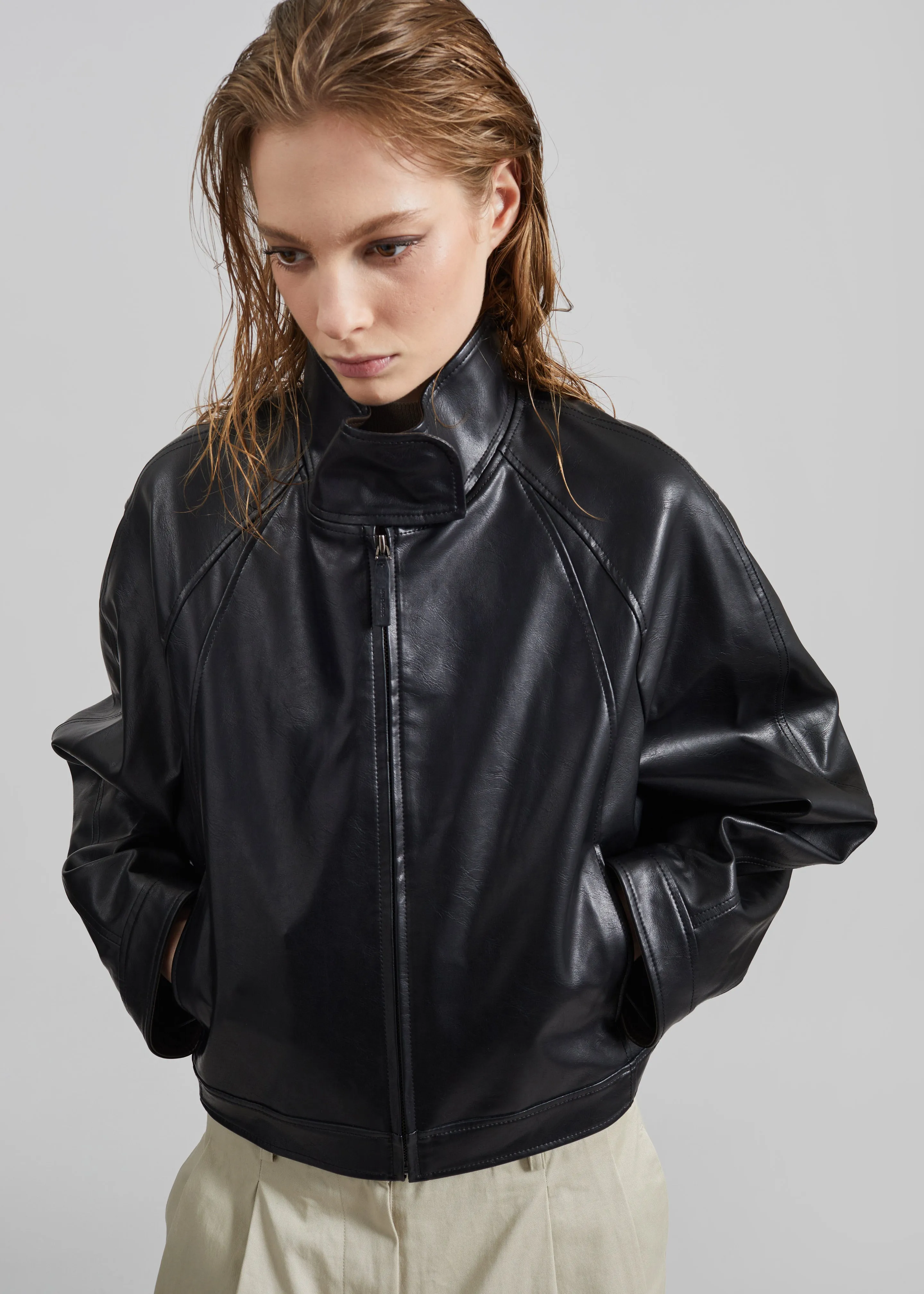 Low Classic Stand Collar Artificial Leather Jumper - Black sold by Frankie Shop product image thumbnail 5