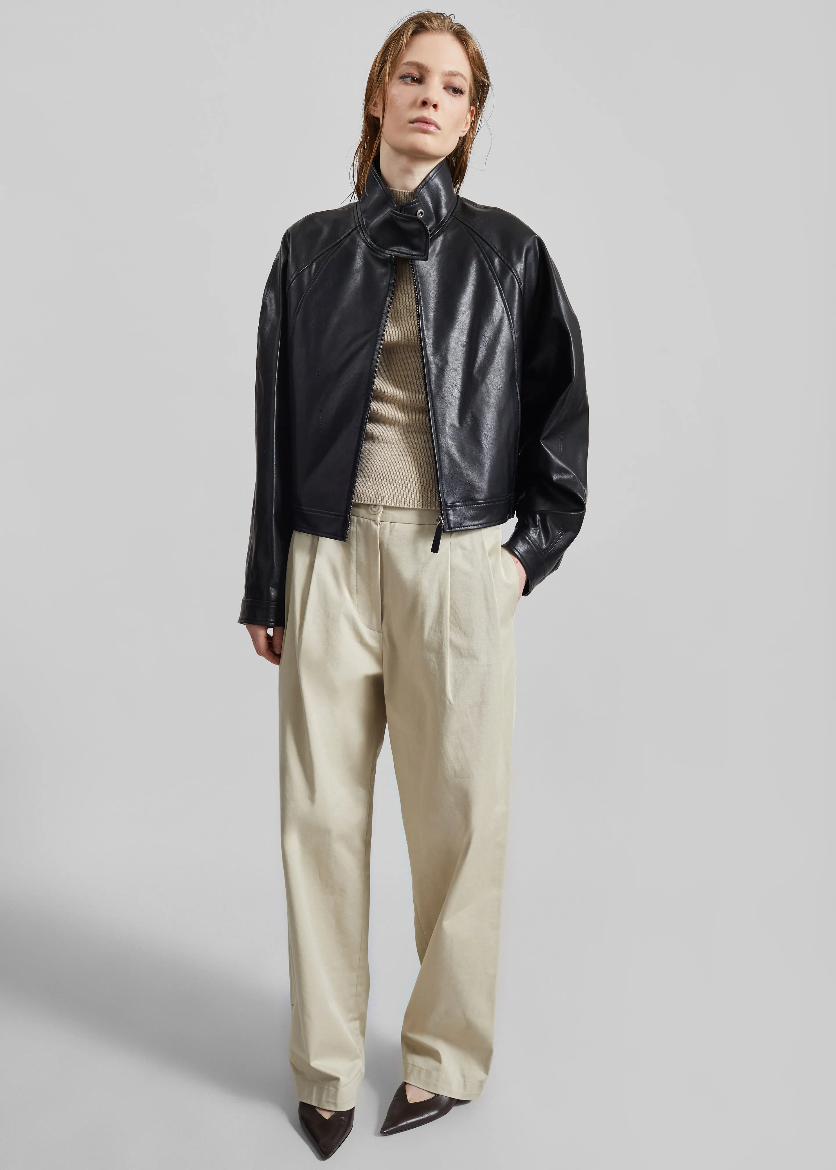 Low Classic Stand Collar Artificial Leather Jumper - Black sold by Frankie Shop product image thumbnail 2