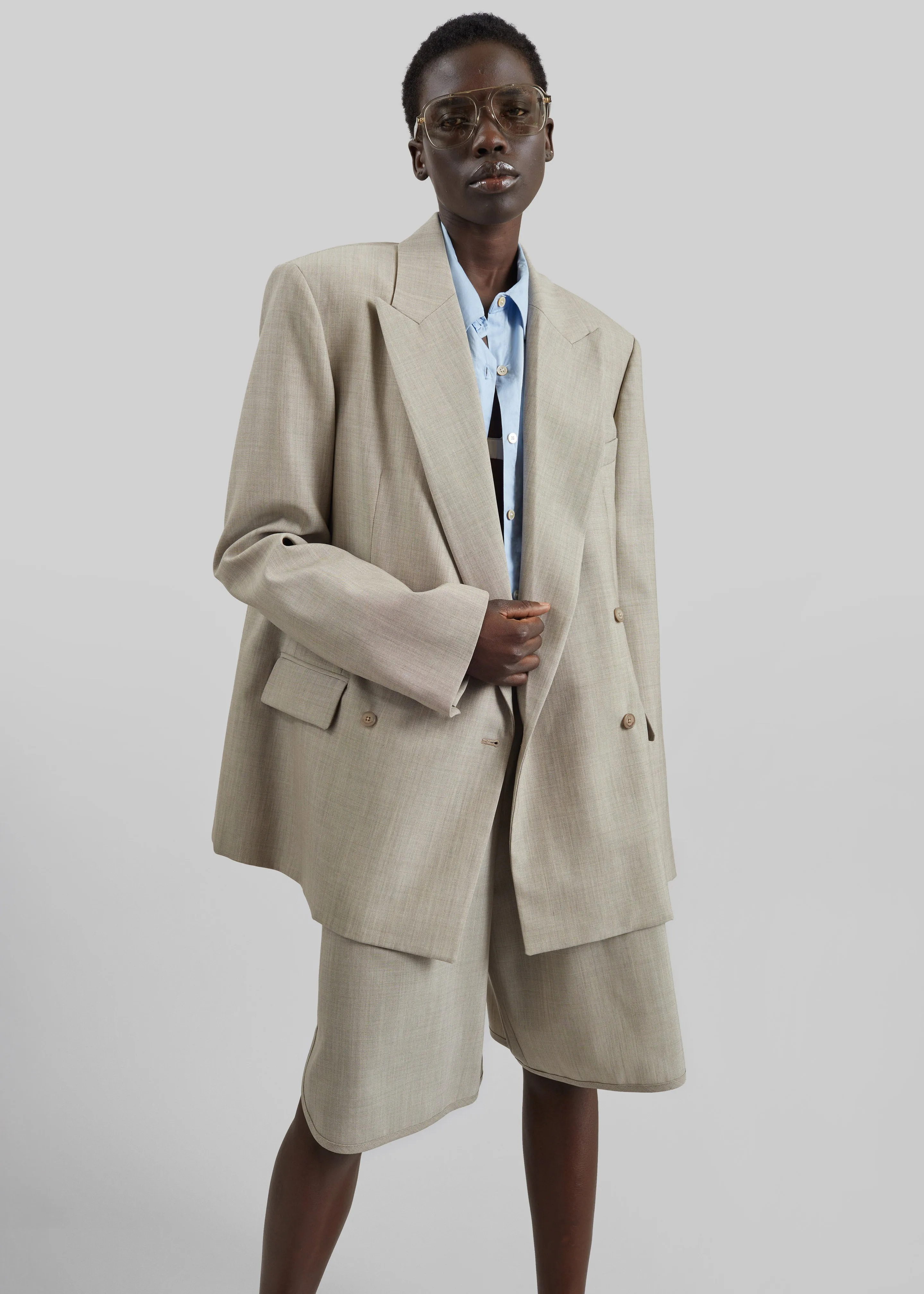 Newark Double Breasted Blazer - Beige Melange sold by Frankie Shop product image thumbnail 3