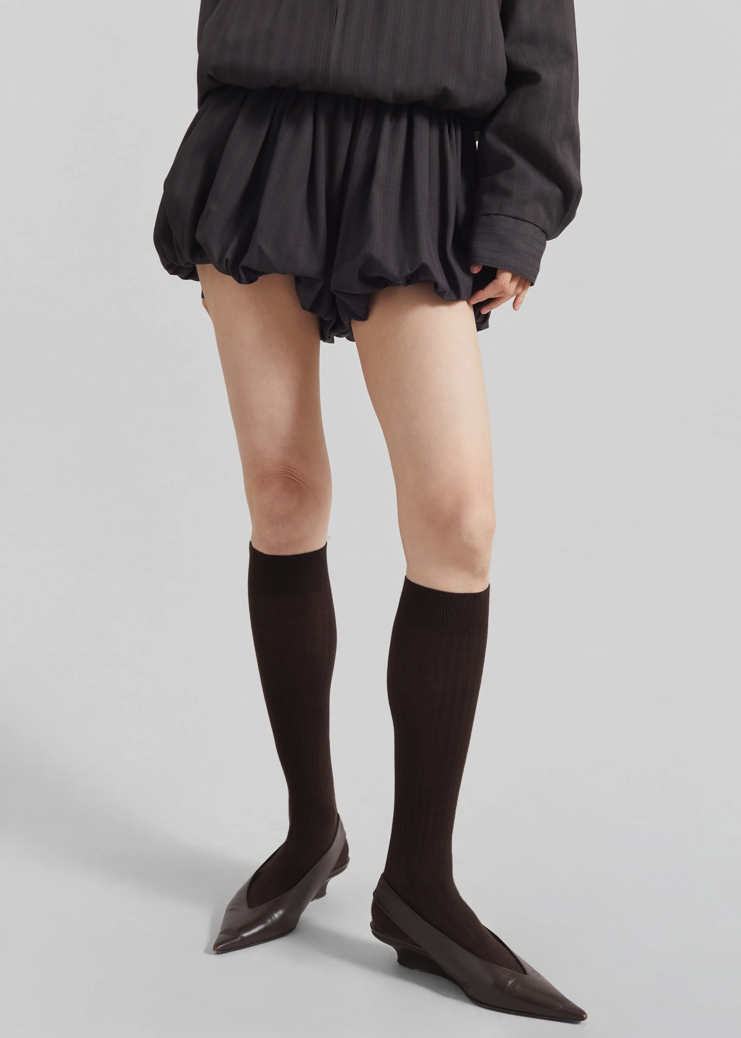 Minori Bubble-Hem Shorts - Charcoal/White Pinstripe sold by Frankie Shop product image thumbnail 4