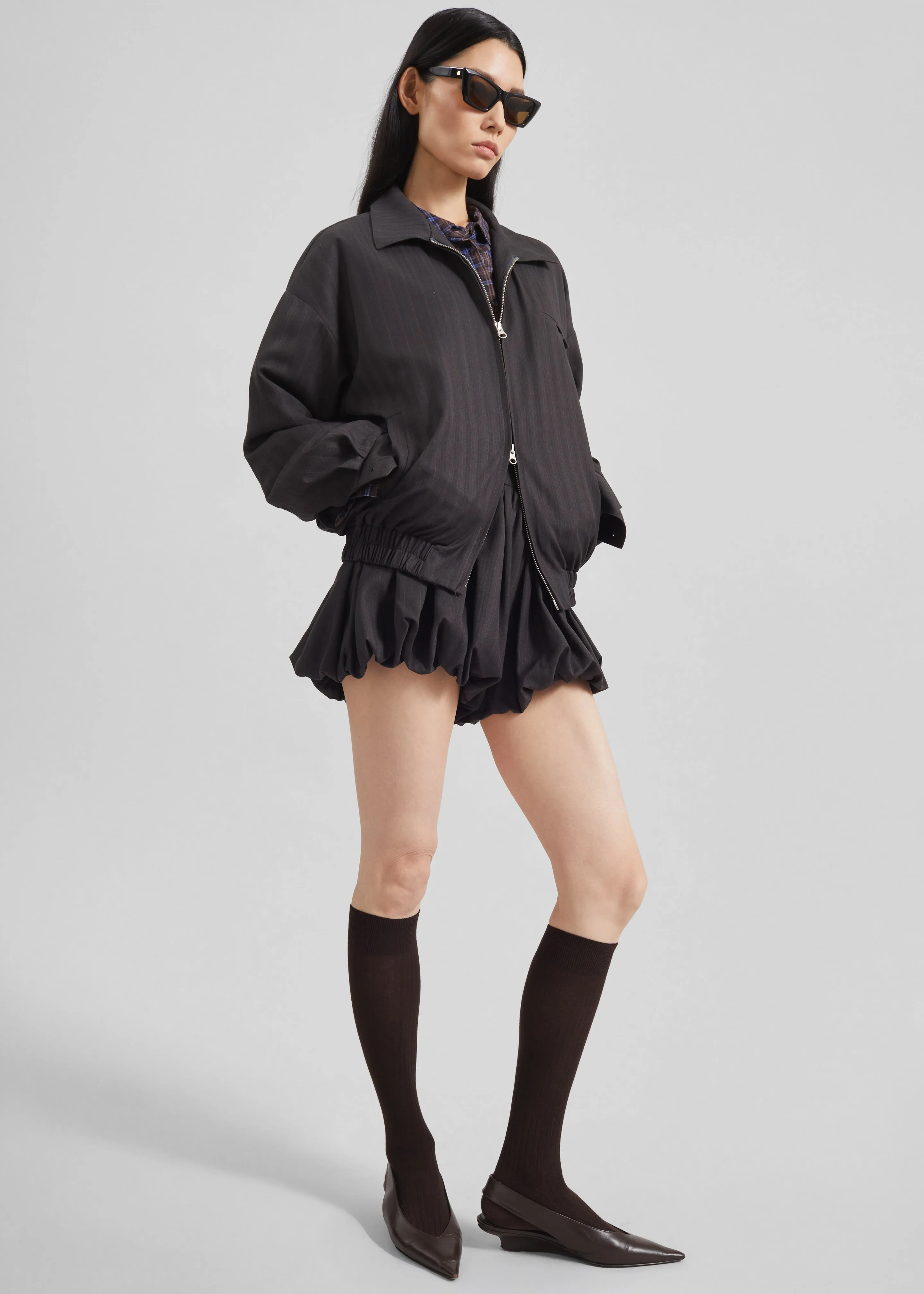 Minori Bubble-Hem Shorts - Charcoal/White Pinstripe sold by Frankie Shop product image thumbnail 3