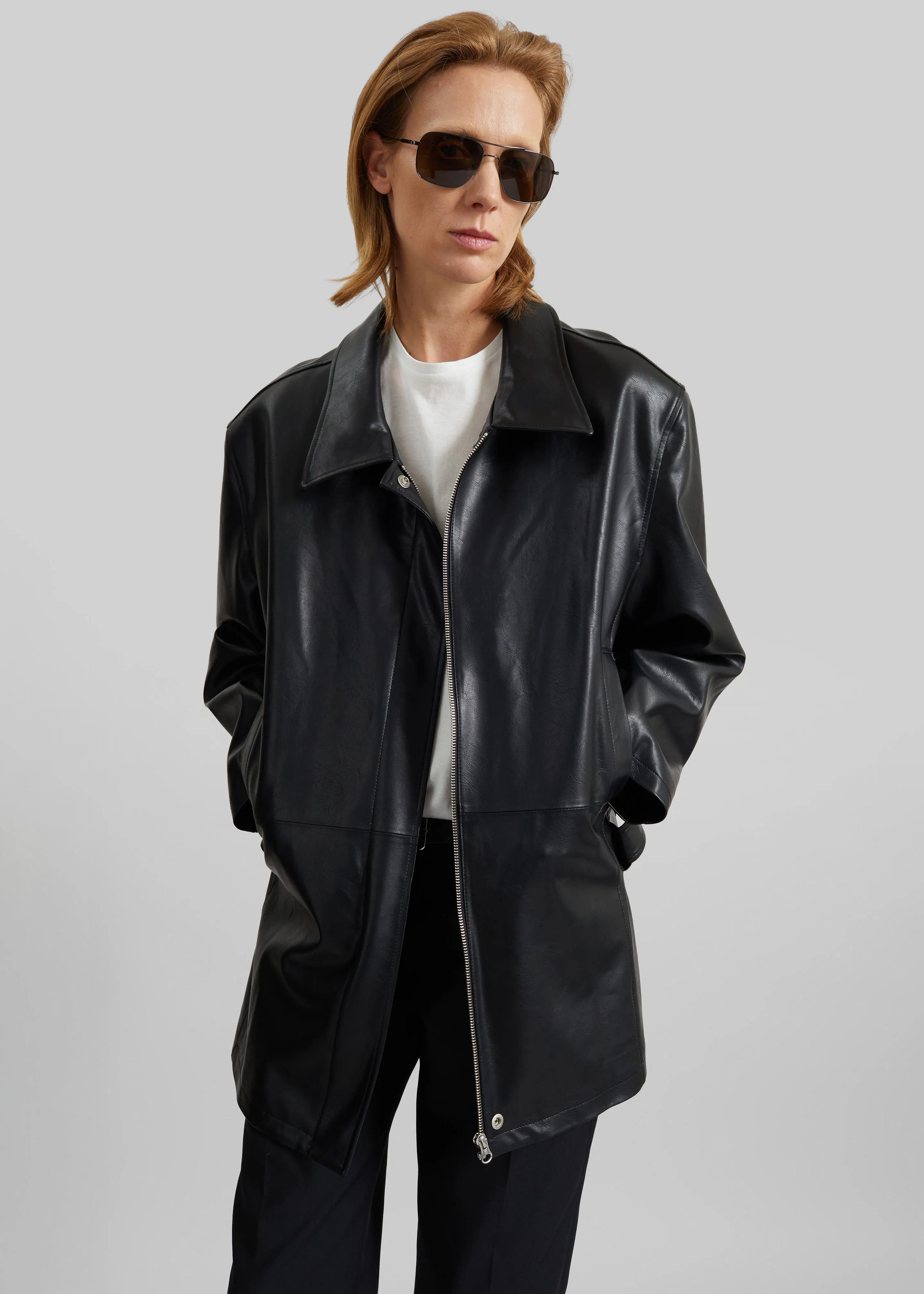 Low Classic Low Waist Artificial Leather Jacket - Black sold by Frankie Shop