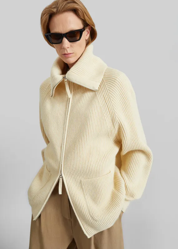 Malabry Knit Zip-Up Cardigan - Pale Yellow made by Frankie Shop