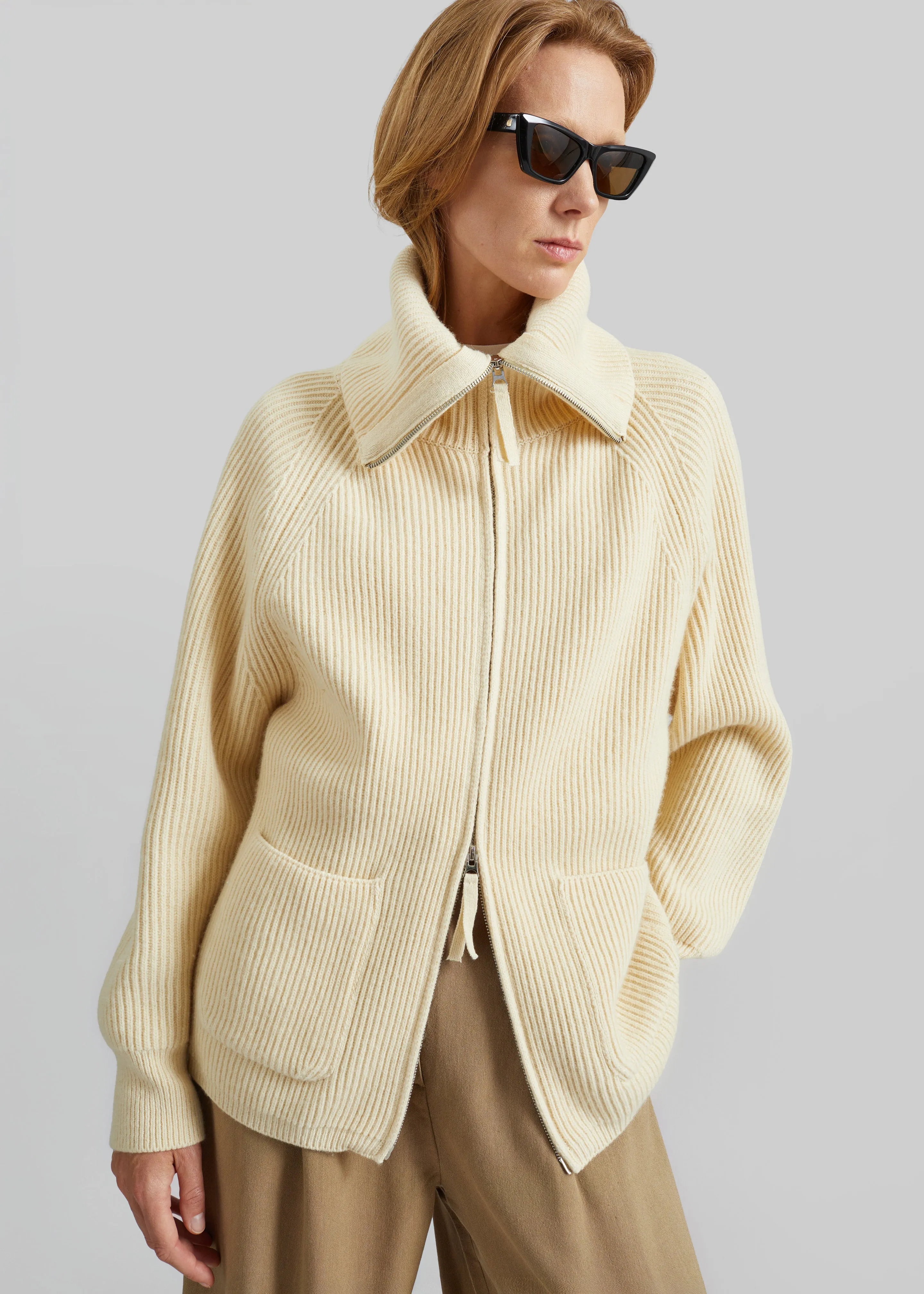 Malabry Knit Zip-Up Cardigan - Pale Yellow sold by Frankie Shop product image thumbnail 5