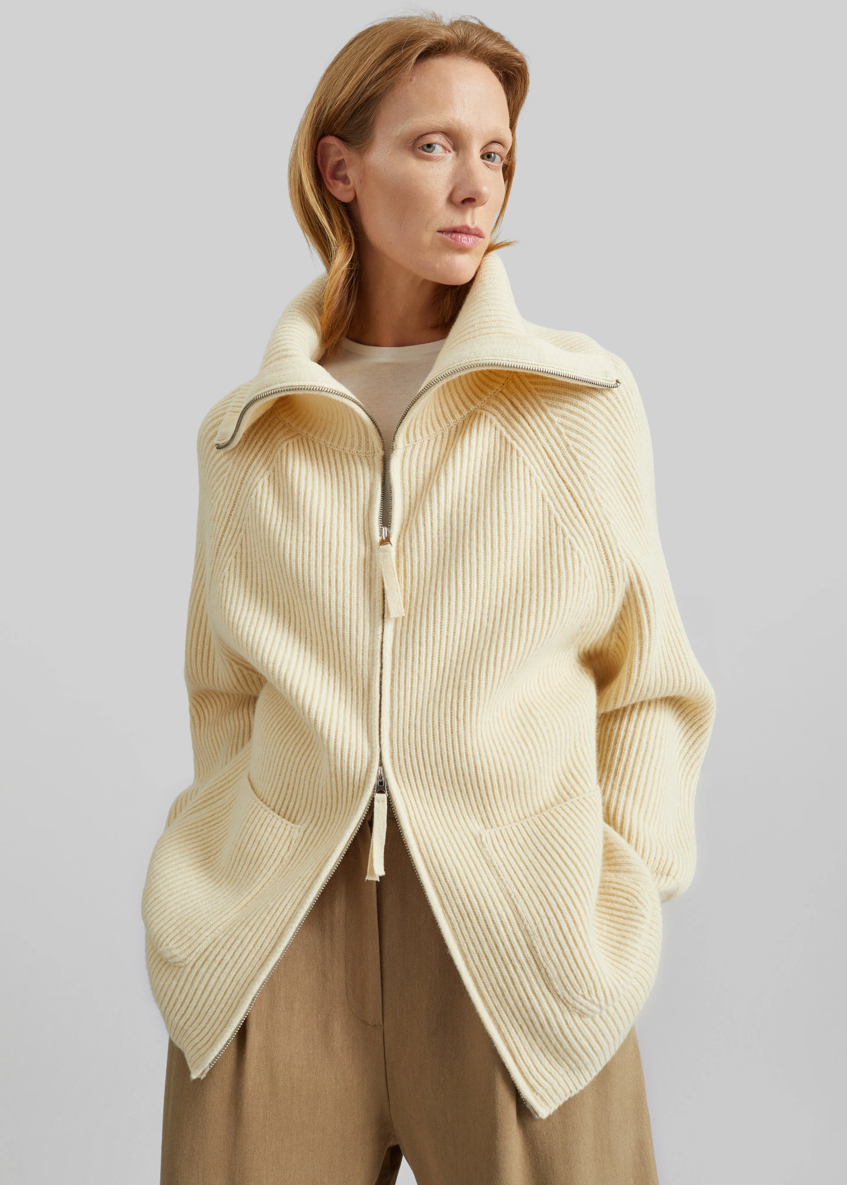 Malabry Knit Zip-Up Cardigan - Pale Yellow sold by Frankie Shop product image thumbnail 2