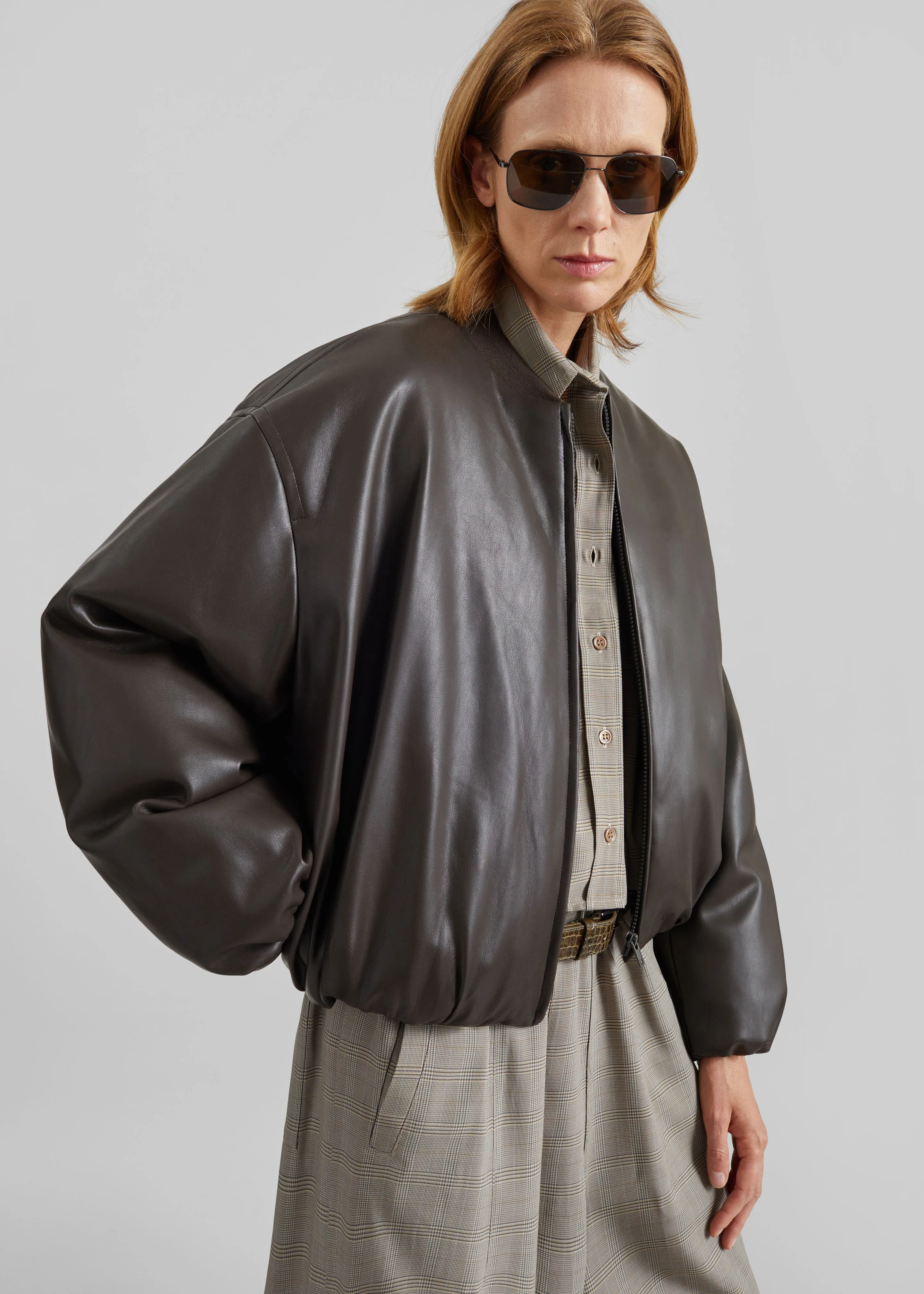 Arolla Faux Leather Draped Jacket - Brown sold by Frankie Shop