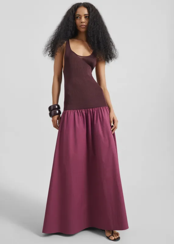 Iliya Drop Waist Maxi Dress - Burgundy made by Frankie Shop