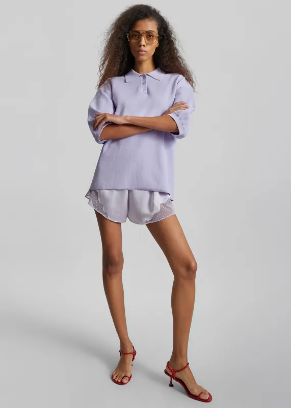 Malmo Satin Mini Shorts - Lavender made by Frankie Shop