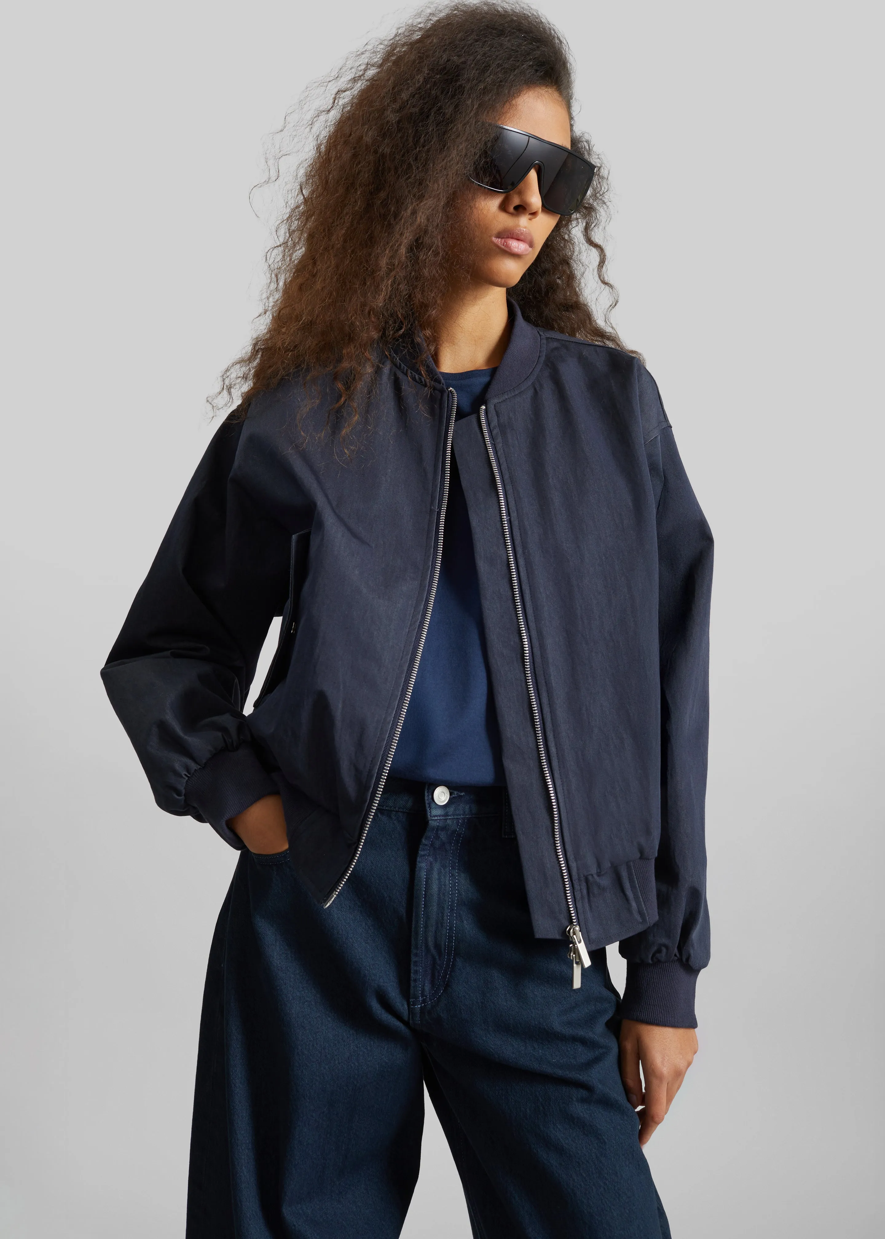 Davron Denim Effect Bomber Jacket - Dark Navy sold by Frankie Shop product image thumbnail 4