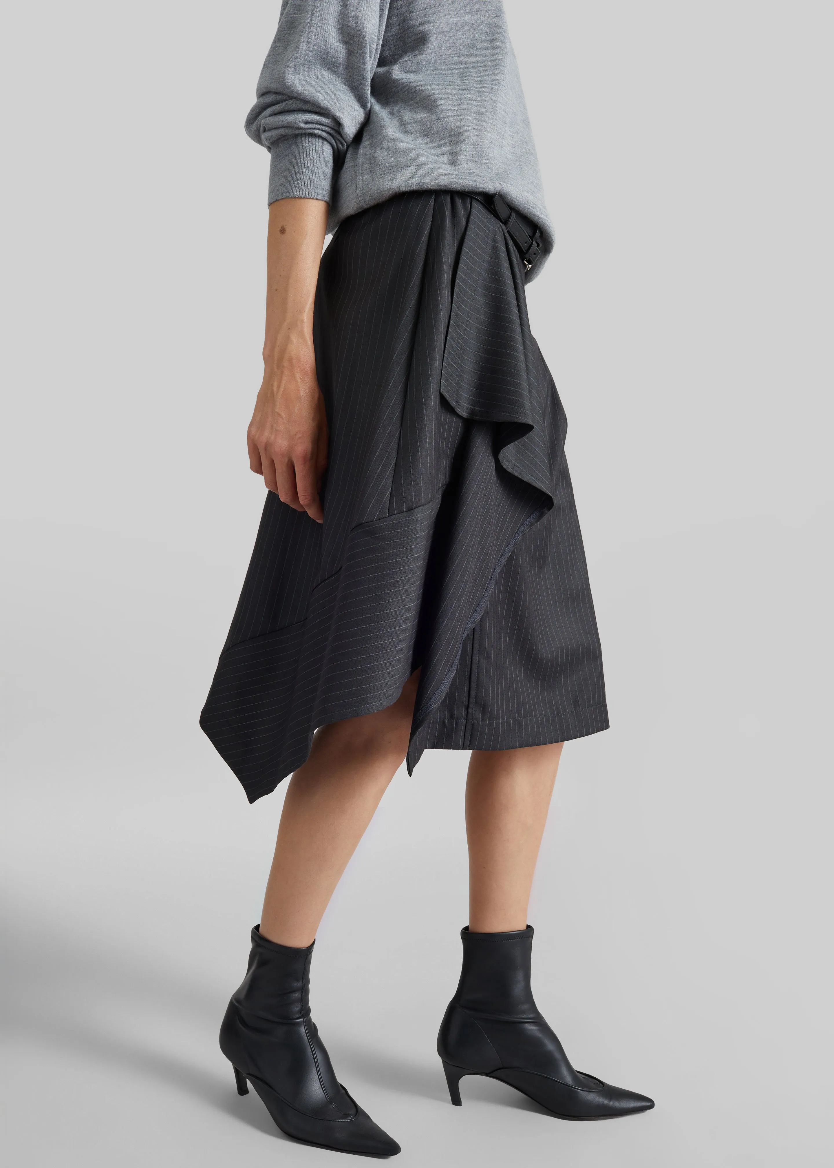 Iena Asymmetric Skirt - Charcoal Pinstripe sold by Frankie Shop