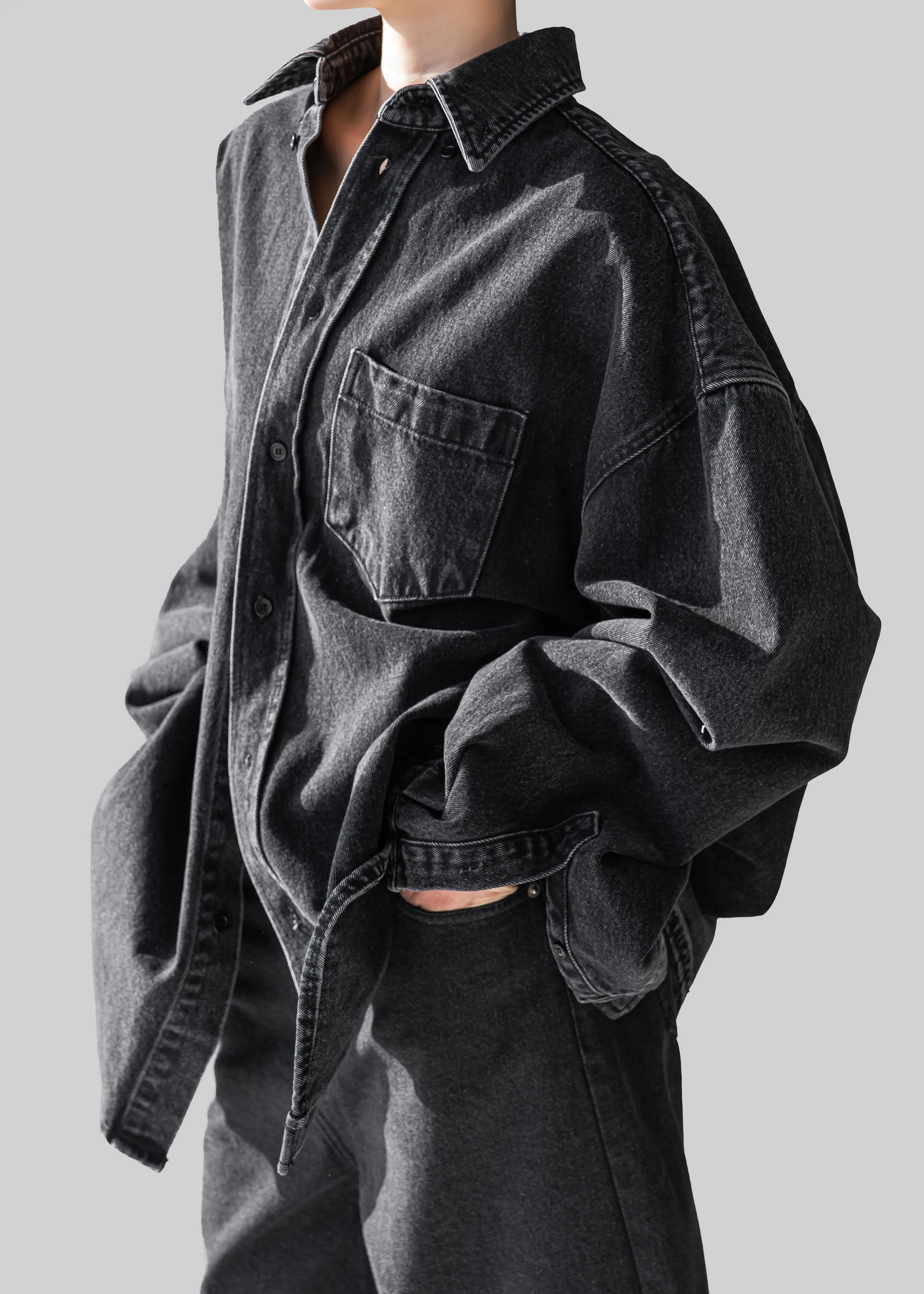 Belvis Oversized Denim Shirt - Black Wash sold by Frankie Shop