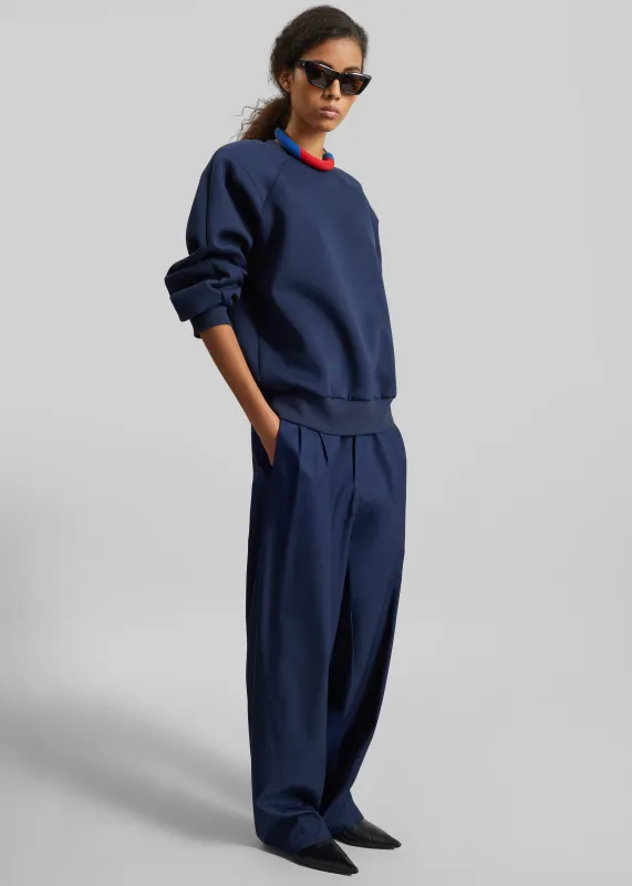 Darkpark Phebe Light Cotton Popeline Wide-Leg Pants - Blue Navy made by DARKPARK