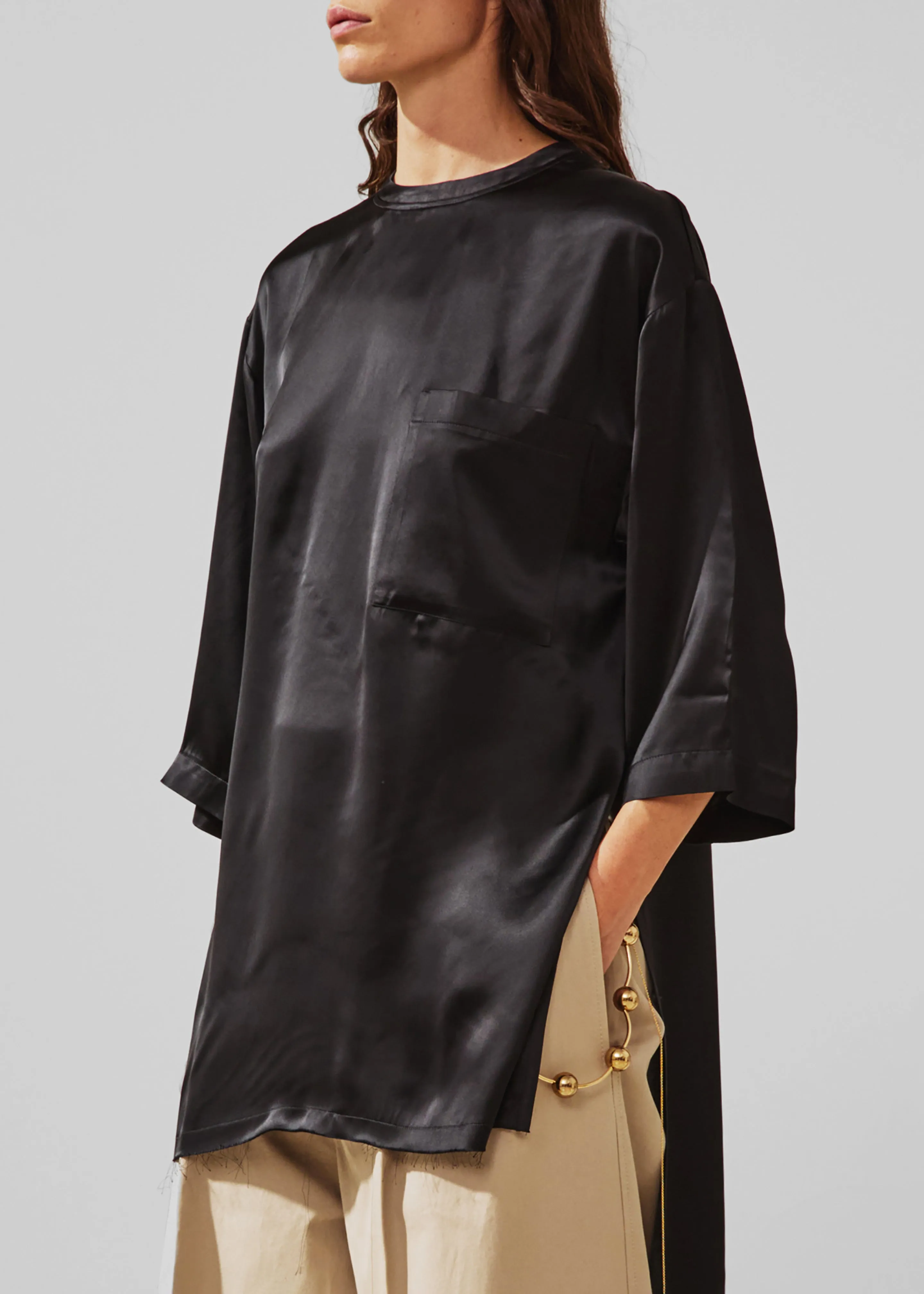 Darkpark Tara Satin Asymmetric Shirt - Black sold by Frankie Shop product image thumbnail 3