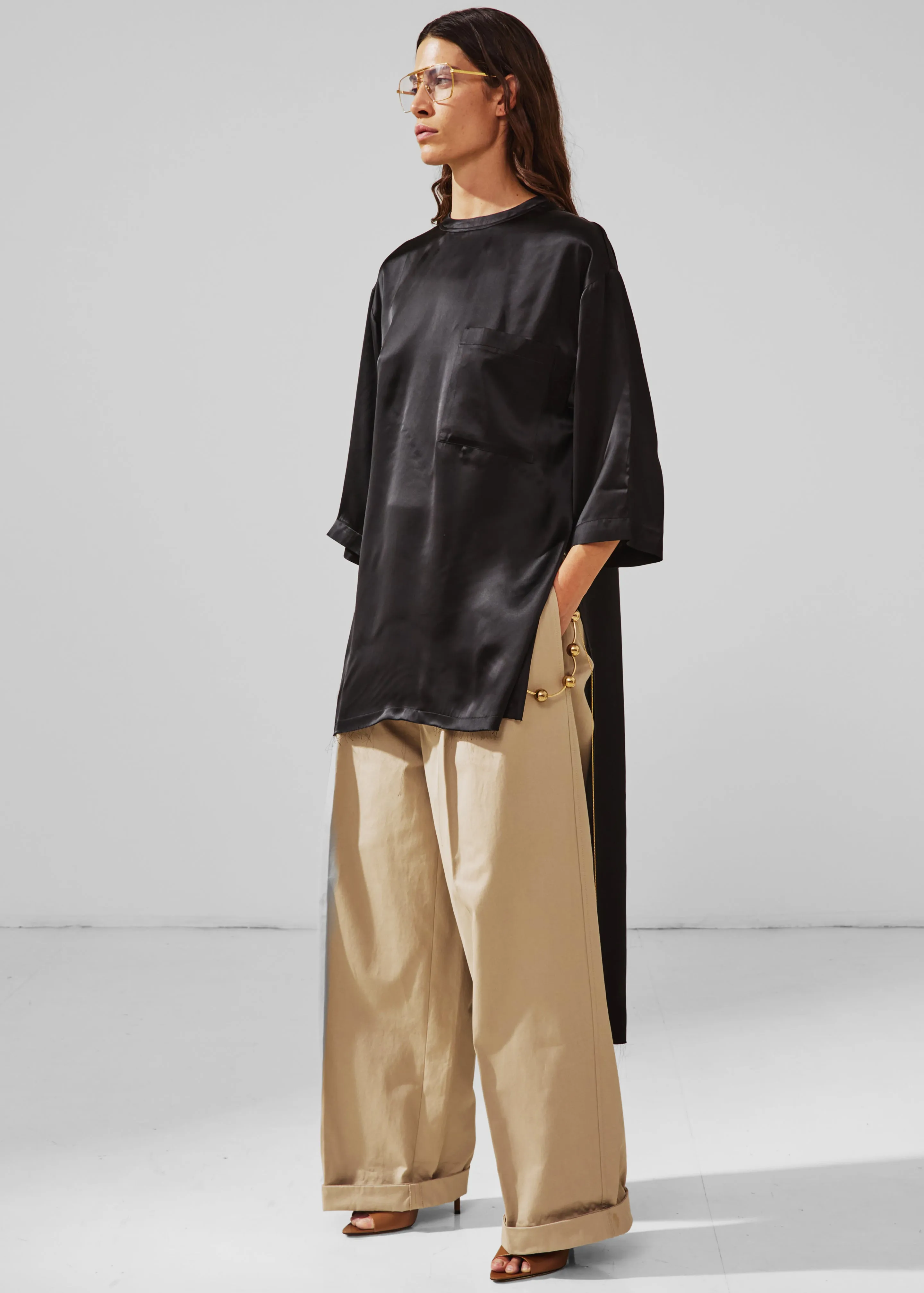 Darkpark Tara Satin Asymmetric Shirt - Black sold by Frankie Shop