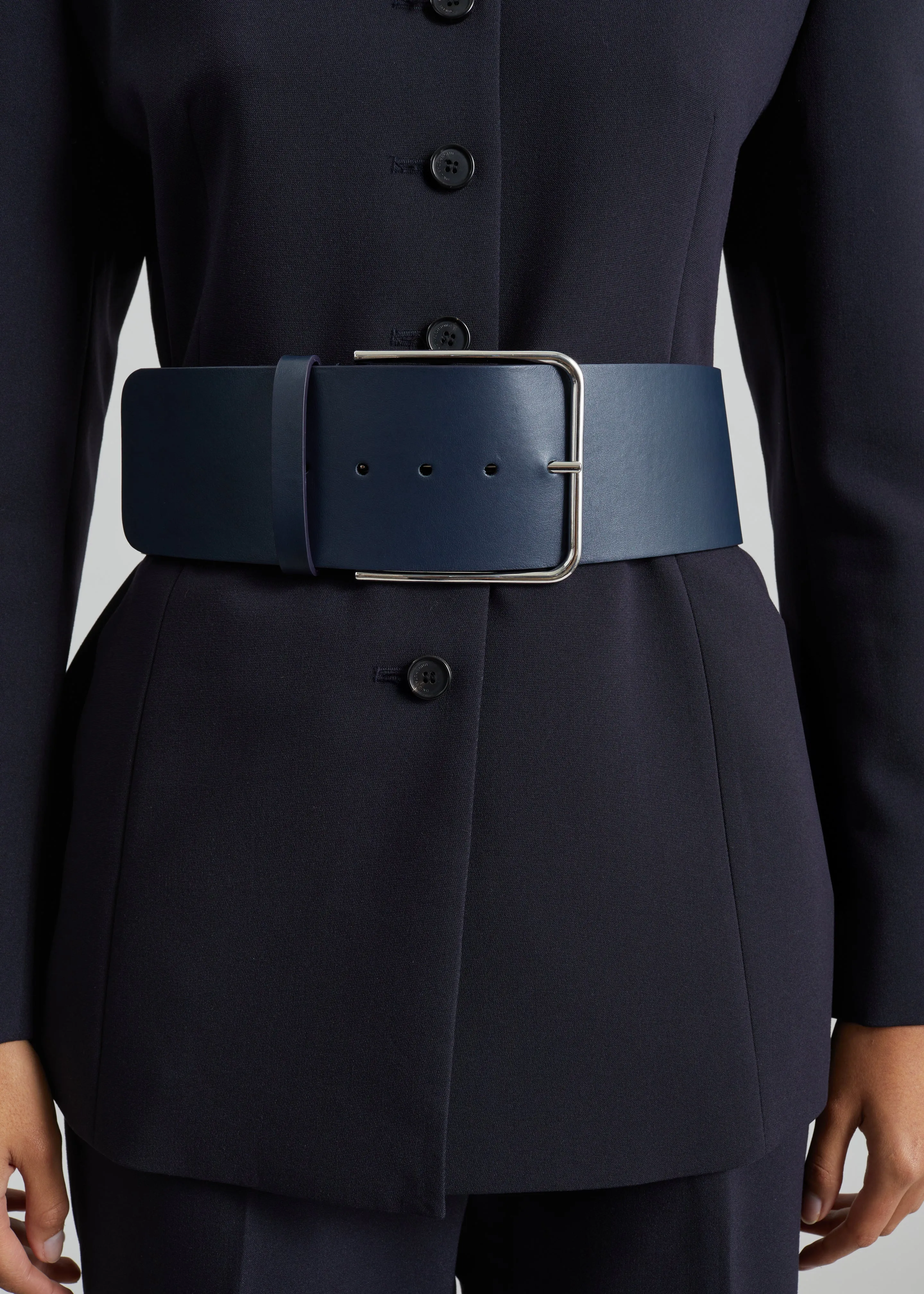Calan Leather Wide Belt - Navy sold by Frankie Shop