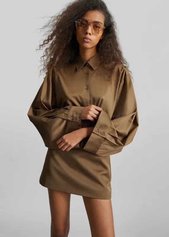 Tila Satin Wide Sleeve Shirt - Brown made by Frankie Shop
