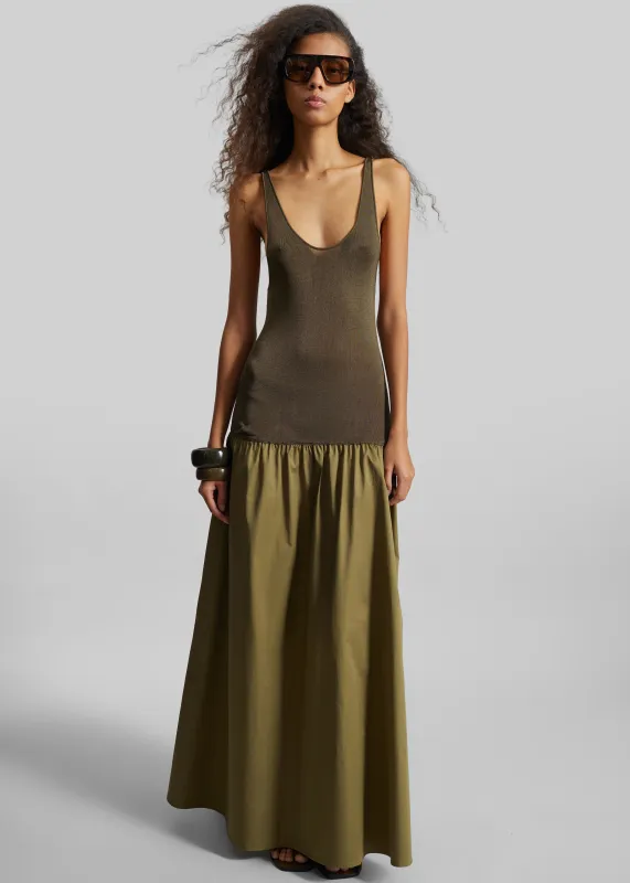 Iliya Drop Waist Maxi Dress - Olive made by Frankie Shop