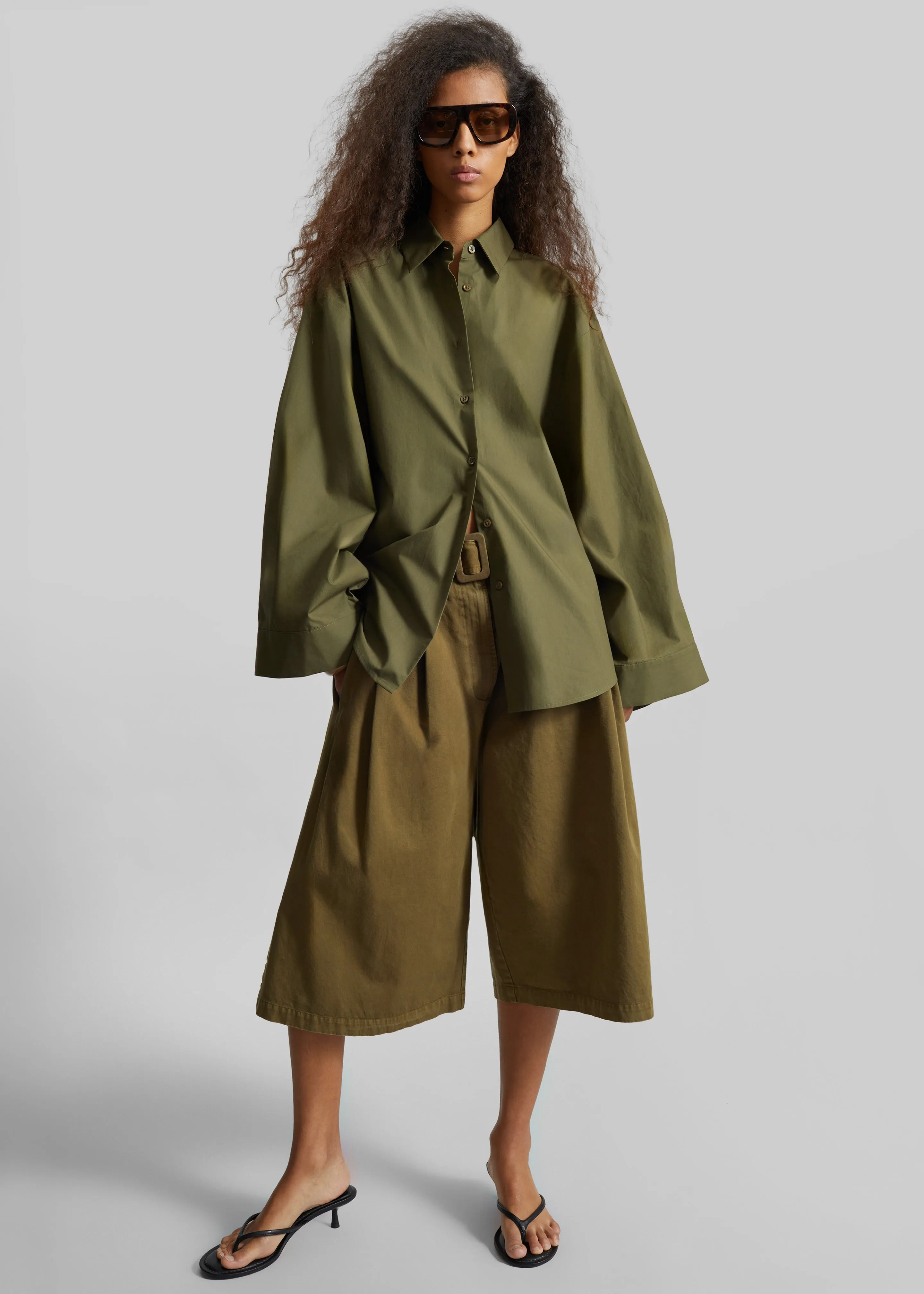 CO Garment Dye Pleated Culotte - Avocado sold by Frankie Shop