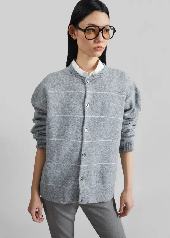 Stenvad Crewneck Cardigan - Grey/White Stripe made by Frankie Shop