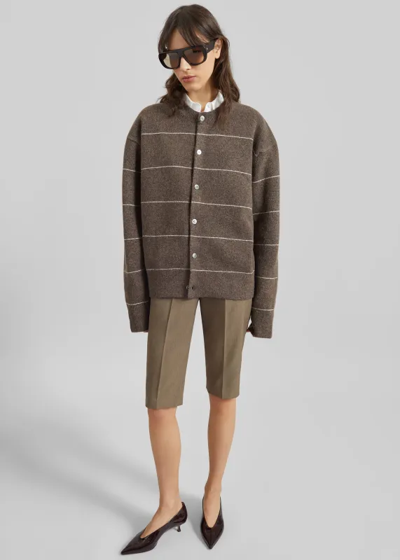 Stenvad Crewneck Cardigan - Brown/White Stripe made by Frankie Shop