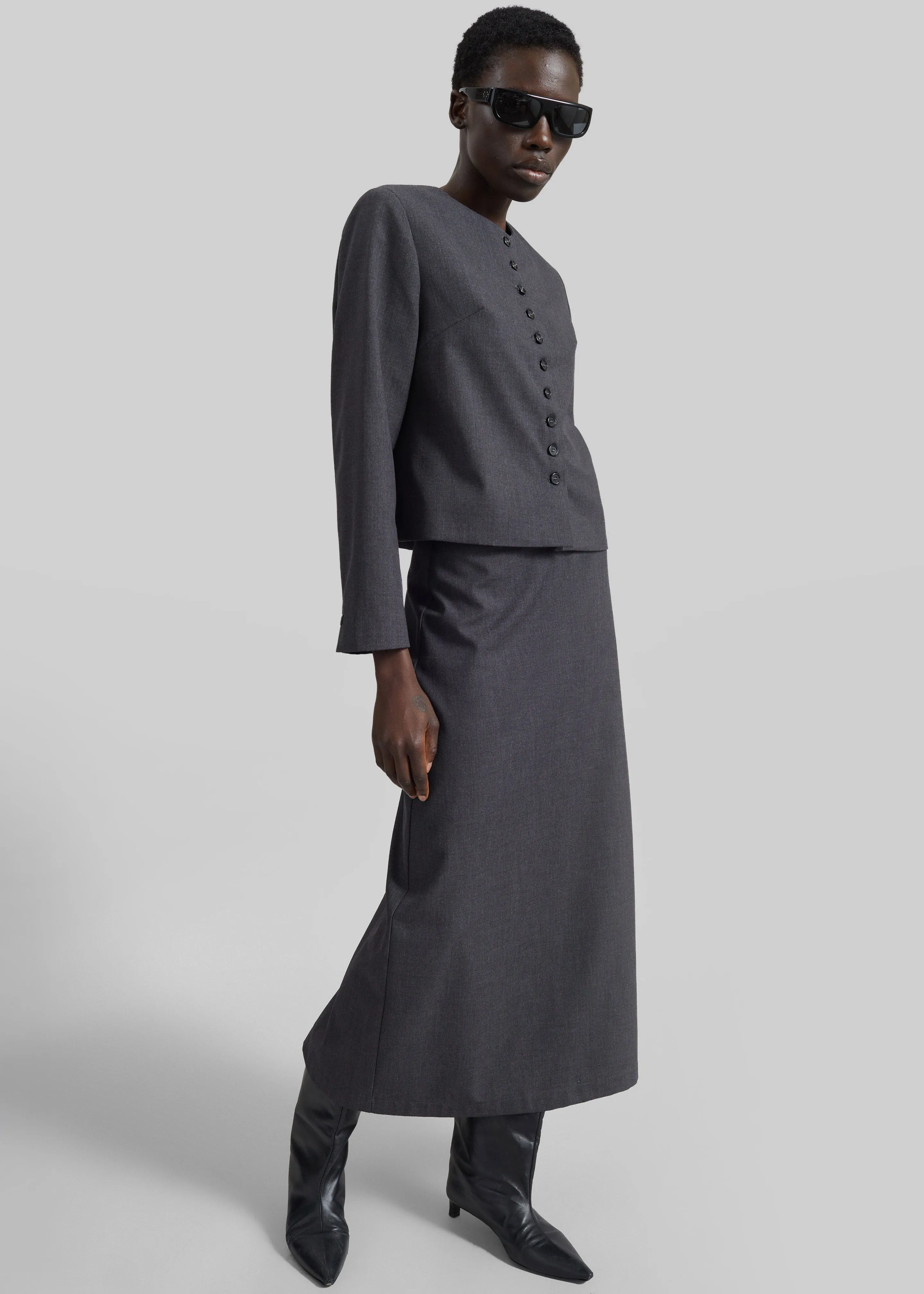 Katya Button-Up Boxy Top - Dark Grey Melange sold by Frankie Shop product image thumbnail 4