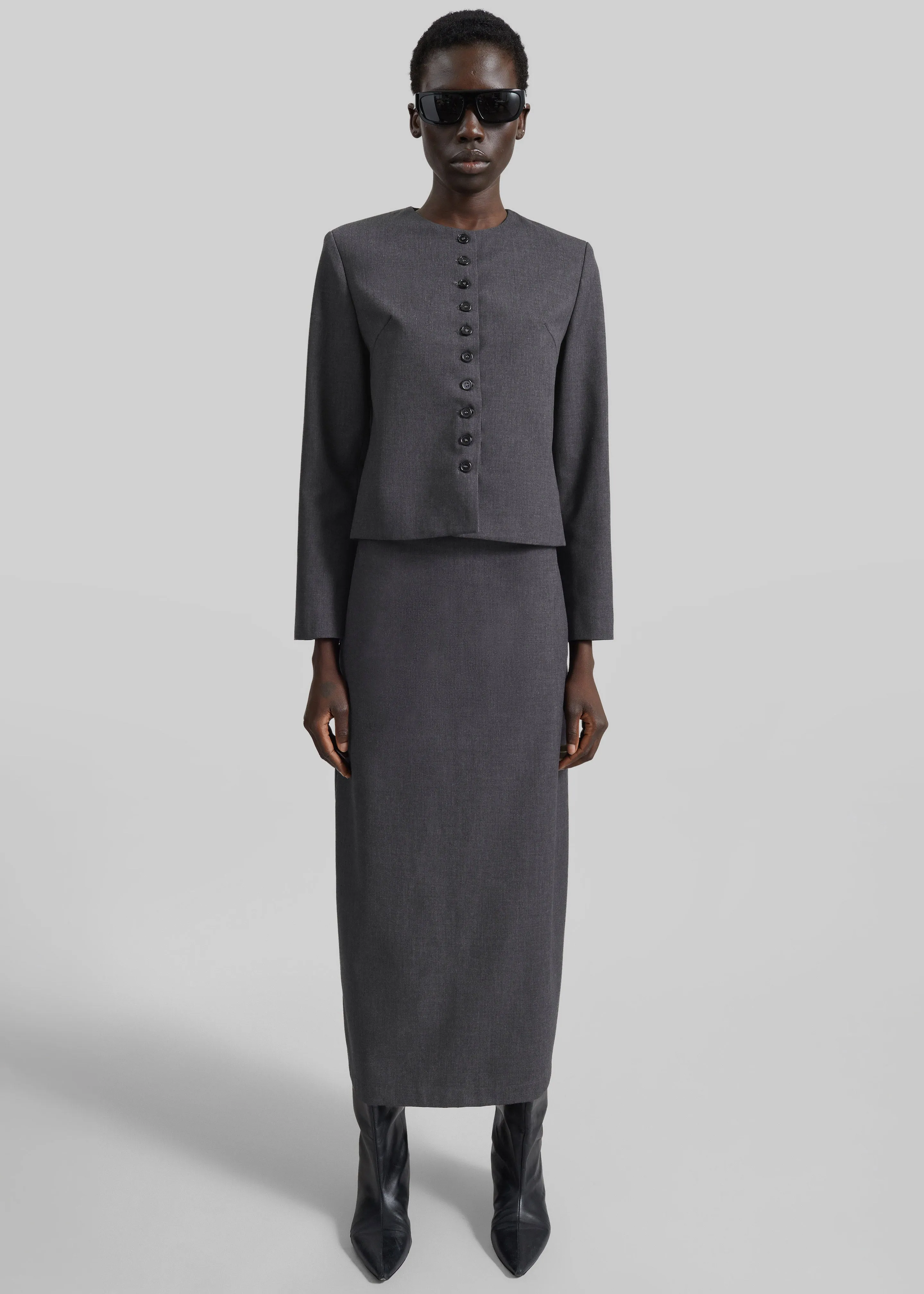 Katya Button-Up Boxy Top - Dark Grey Melange sold by Frankie Shop product image thumbnail 2