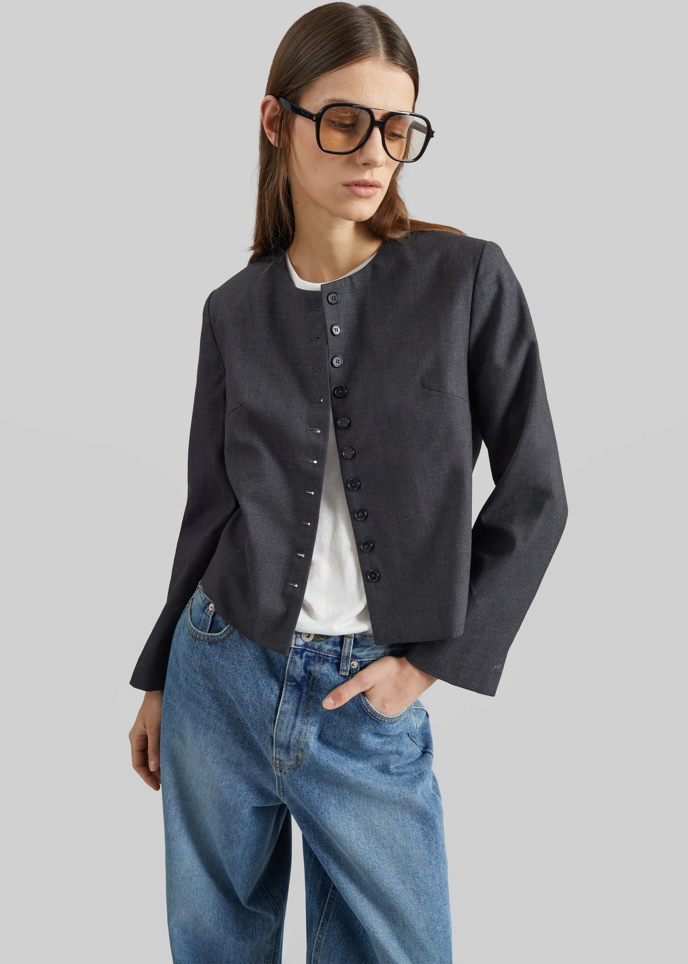 Katya Button-Up Boxy Top - Dark Grey Melange sold by Frankie Shop product image thumbnail 3