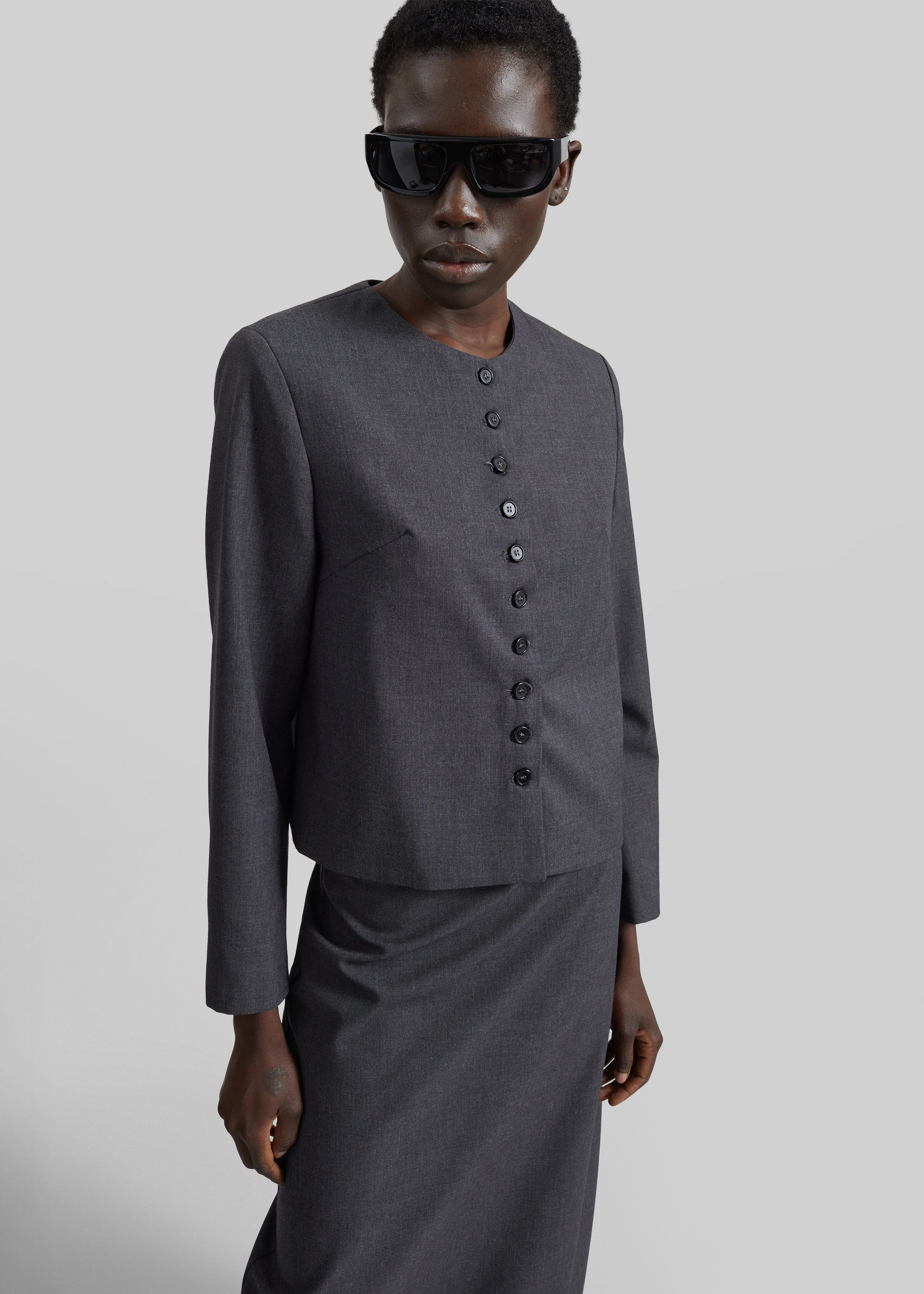 Katya Button-Up Boxy Top - Dark Grey Melange sold by Frankie Shop