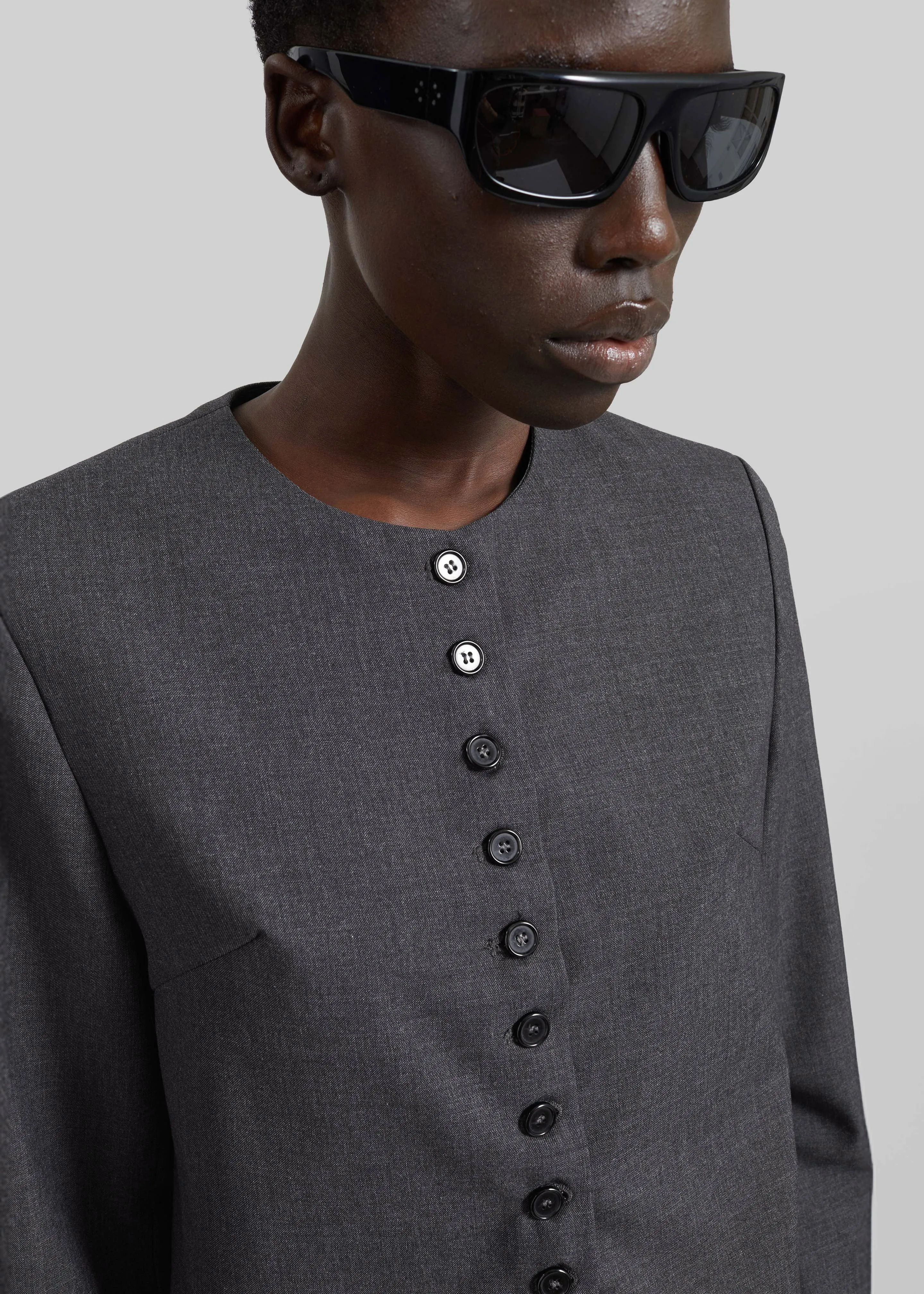 Katya Button-Up Boxy Top - Dark Grey Melange sold by Frankie Shop product image thumbnail 5