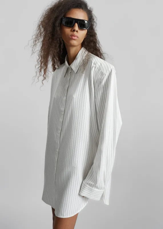 Oana Fluid Button-Up Shirt - White/Black Stripe made by Frankie Shop