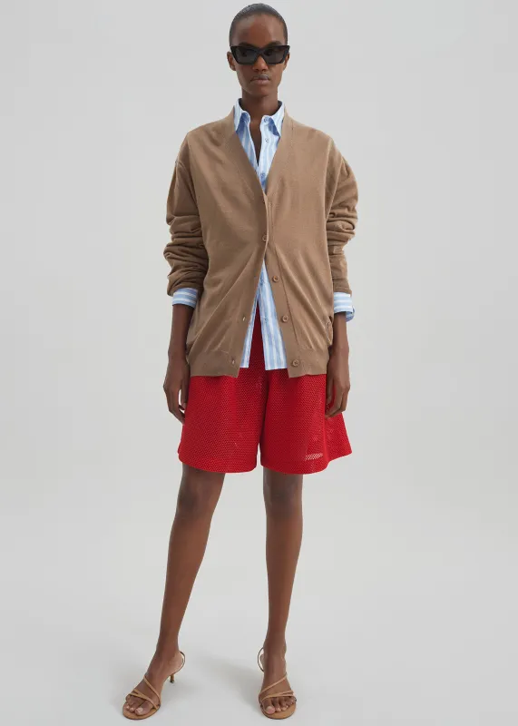 Marfa Mesh Pleated Bermuda Shorts - Red made by Frankie Shop