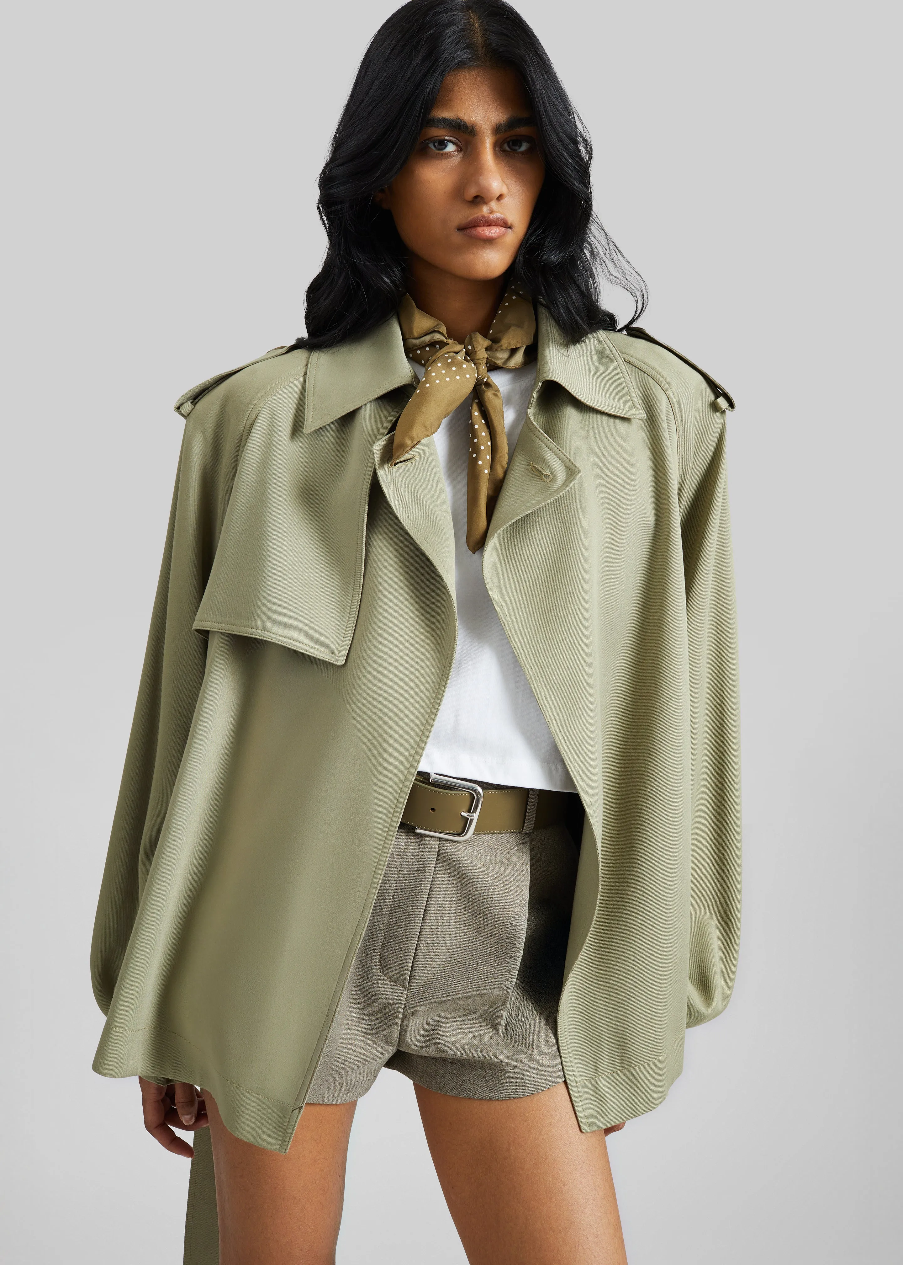 Elva Fluid Short Trench - Sage sold by Frankie Shop