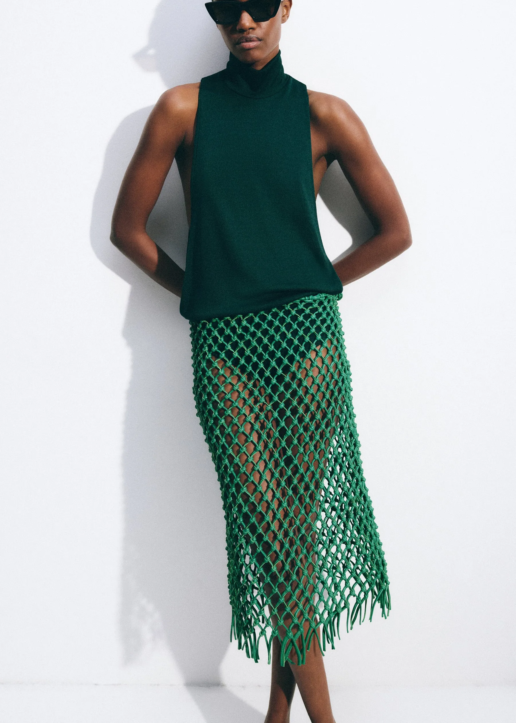 Nelaya Leather Macrame Skirt - Emerald sold by Frankie Shop product image thumbnail 3
