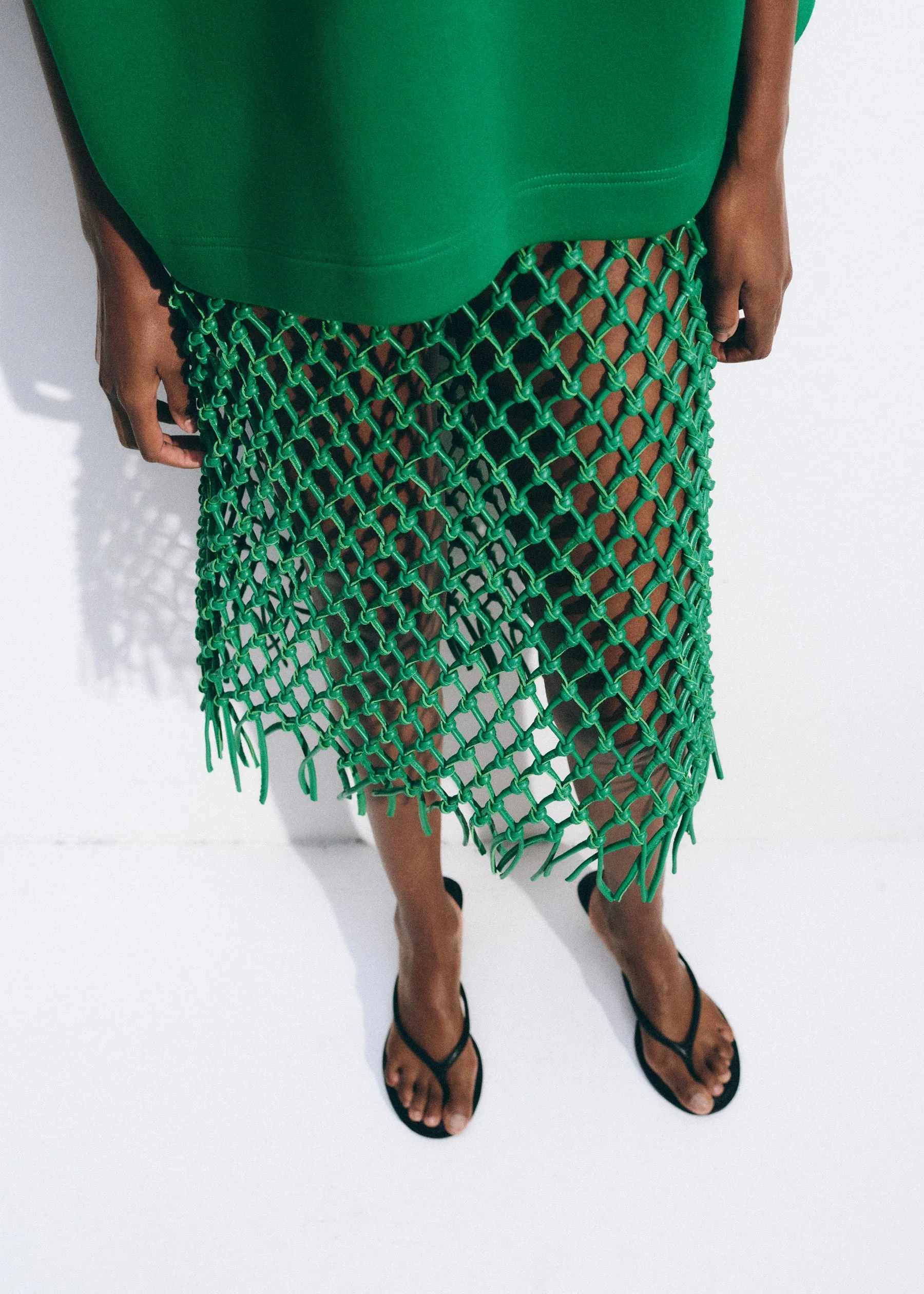 Nelaya Leather Macrame Skirt - Emerald sold by Frankie Shop