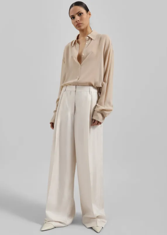 Marfa Pleated Silk Trousers - Light Beige made by Frankie Shop