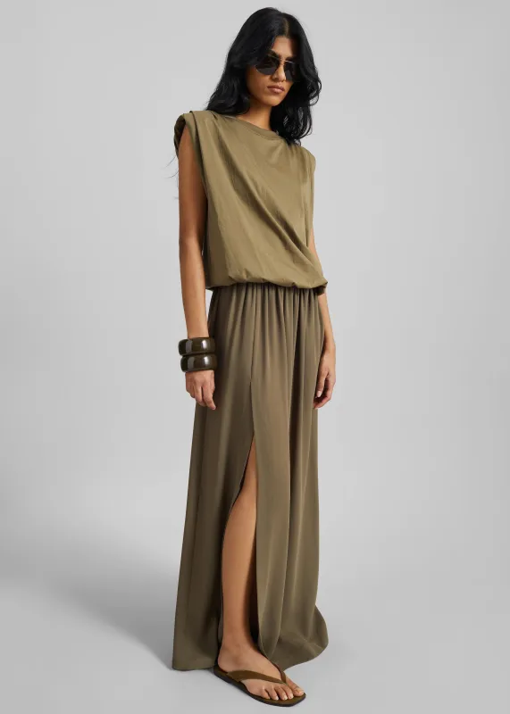 Elie Silk Fluid Maxi Skirt - Olive made by Frankie Shop