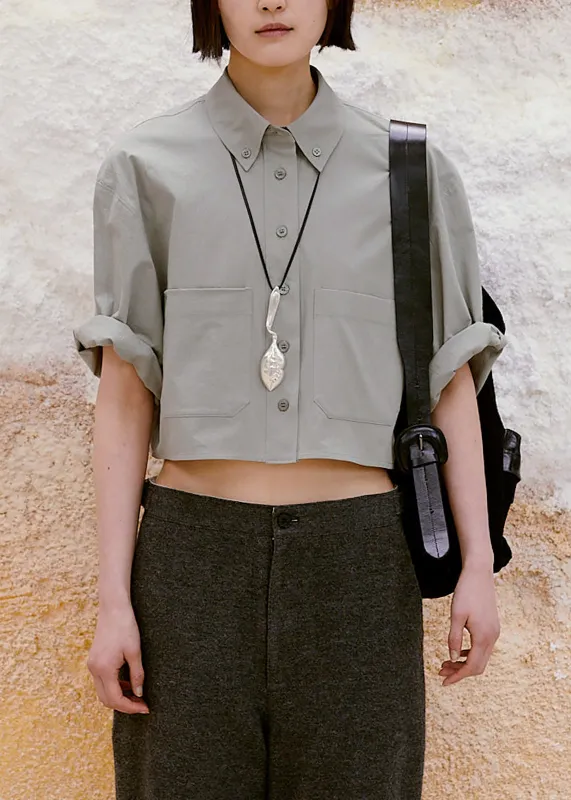 Low Classic Half Sleeve Cropped Shirt - Khaki Grey made by LOW CLASSIC