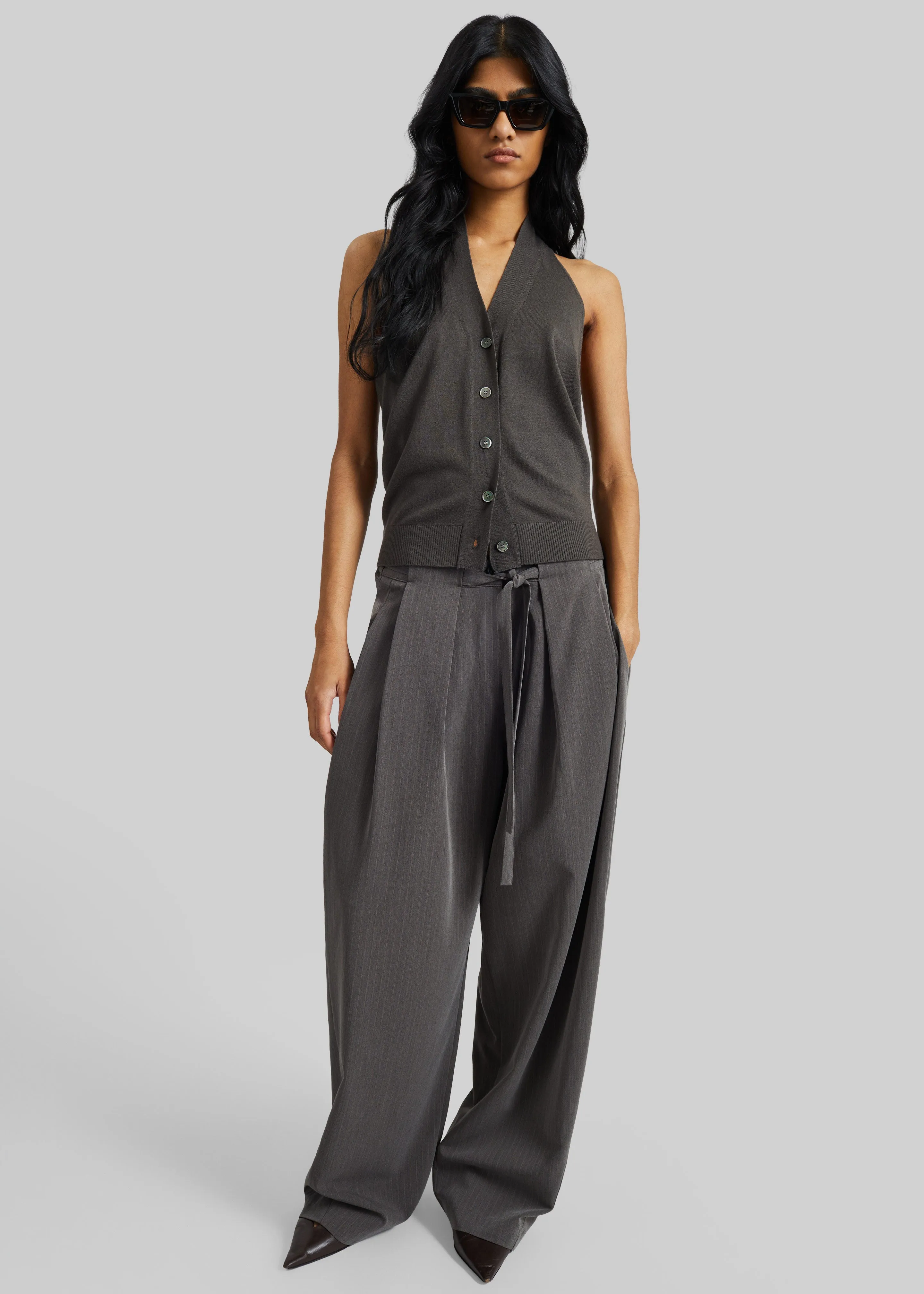 Loire Curved Pants - Charcoal Pinstripe sold by Frankie Shop