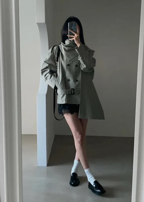 Charonne Scarf Short Trench - Sage made by Frankie Shop