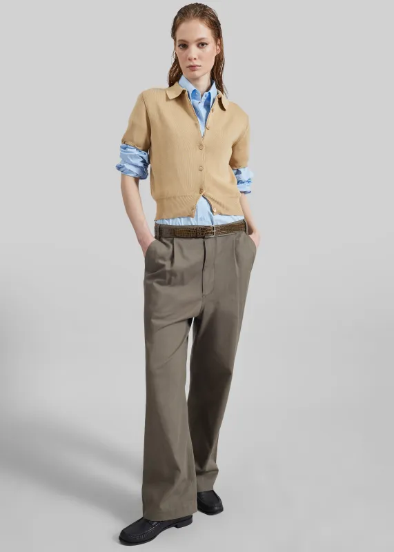 Low Classic Drawstring Washed Cotton Pants - Khaki made by LOW CLASSIC